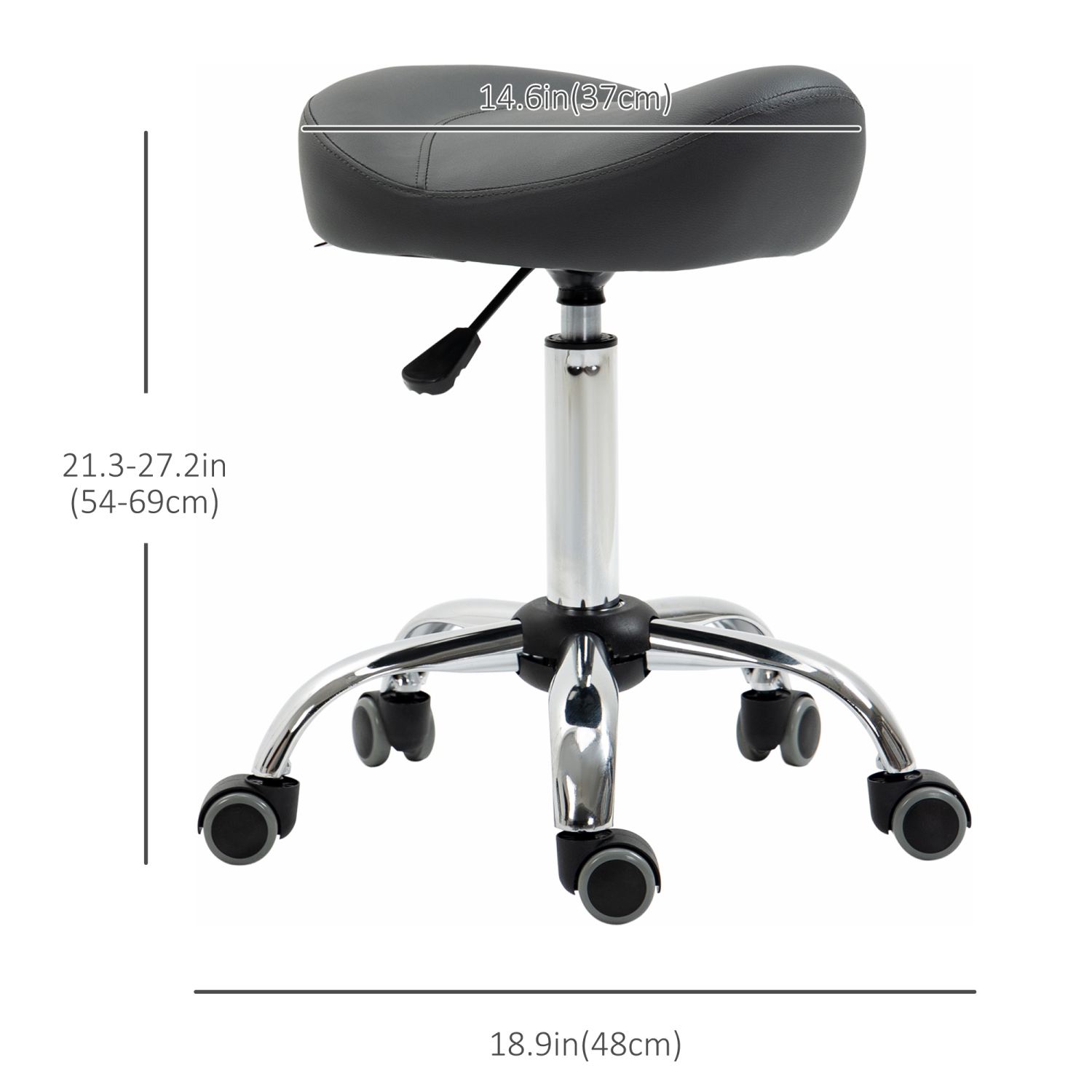HOMCOM Saddle Stool, Height Adjustable Rolling Salon Chair with PU Leather for Massage, Spa, Clinic, Beauty and Tattoo, Grey