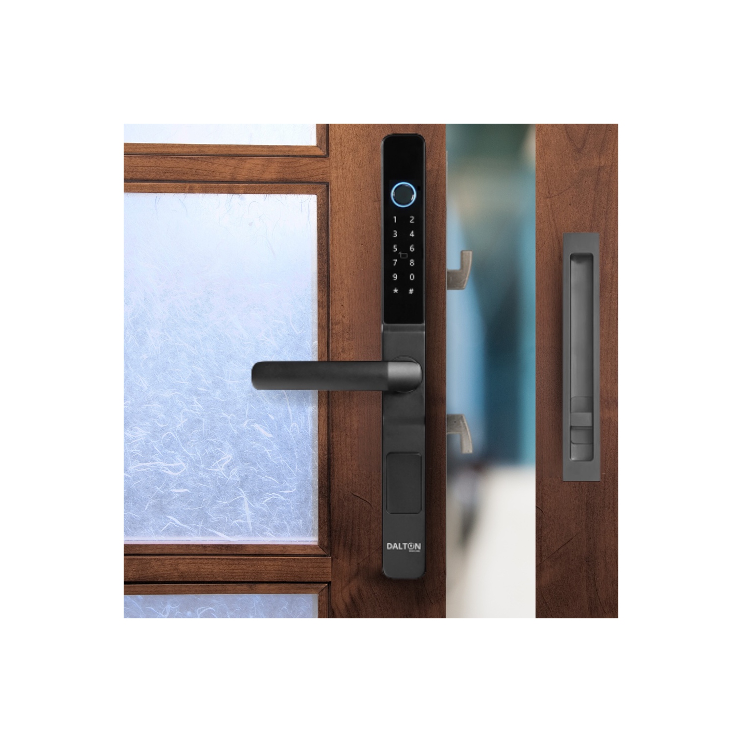 Serrure intelligente sans perceuse de DALTON conçue pour portes coulissantes en verre 10-12&nbsp;mm pavé numérique Bluetooth à empreintes digitales