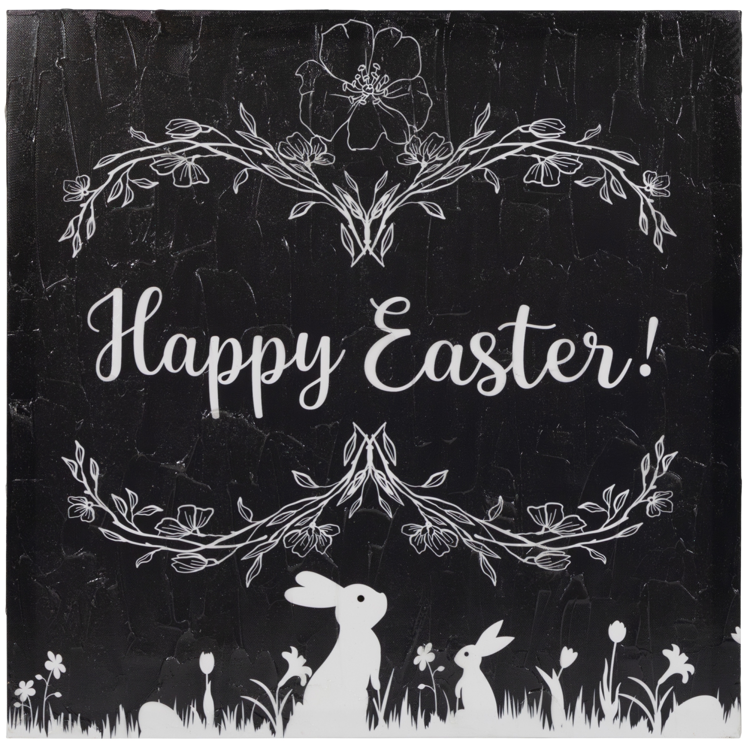 Black and White Happy Easter Bunnies Canvas Wall Art, 17.75" x 17.75"