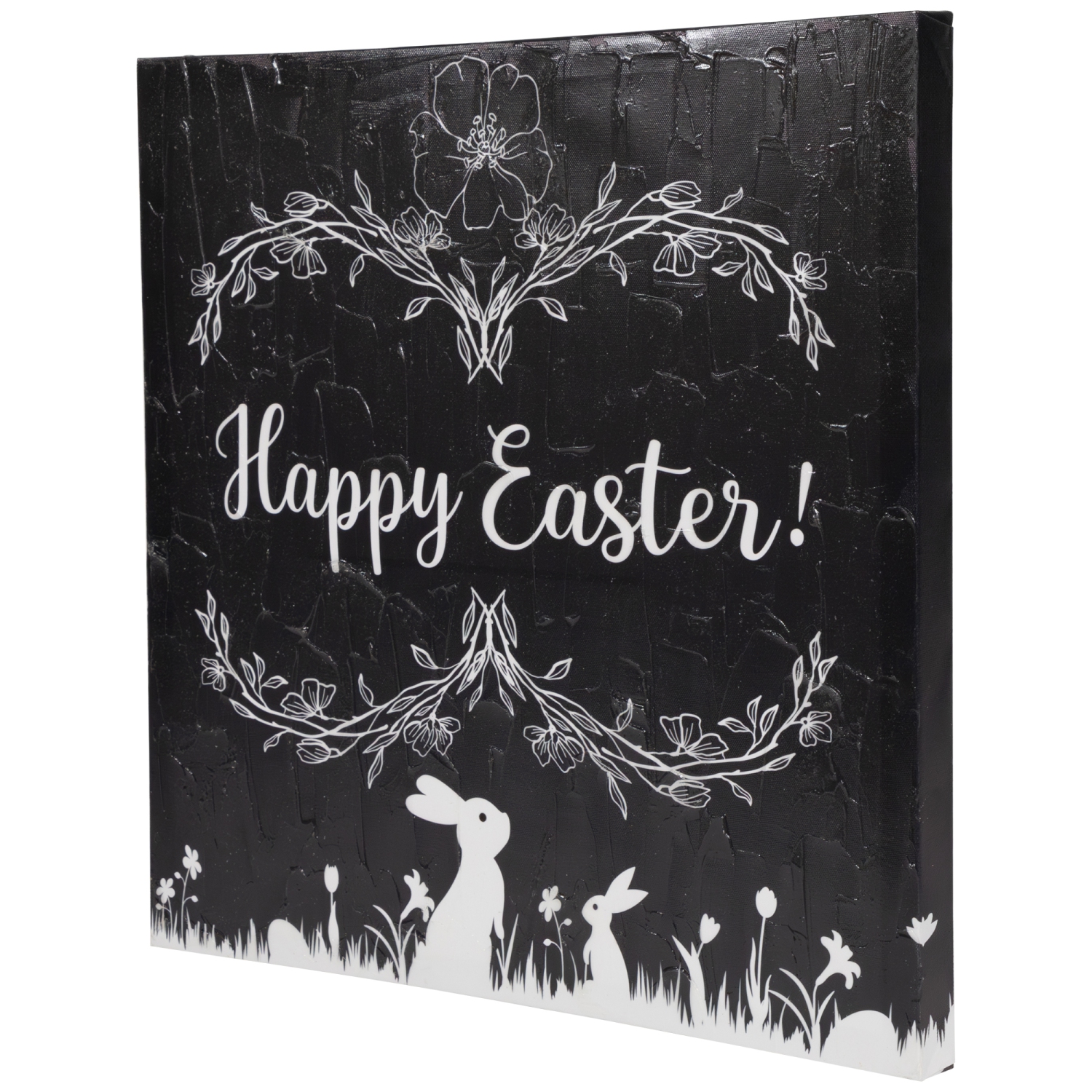 Black and White Happy Easter Bunnies Canvas Wall Art, 17.75" x 17.75"