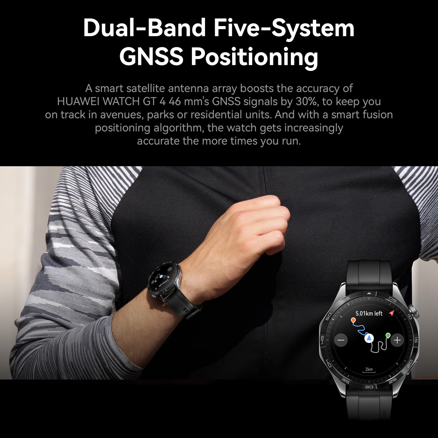 Montre intelligente HUAWEI Watch GT 4 46&nbsp;mm, jusqu'à 2 semaines d'autonomie, GPS bibande, suivi de l'état de santé 24/7, compatible avec Android