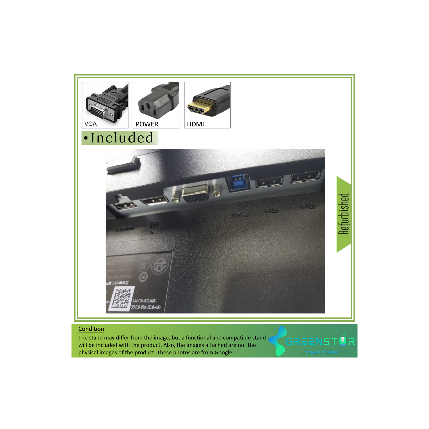 Refurbished(Good) - Dell P2419H 24" Widescreen 1920x1080 FHD Ultrathin Bezel LED-backlight LCD IPS Monitor