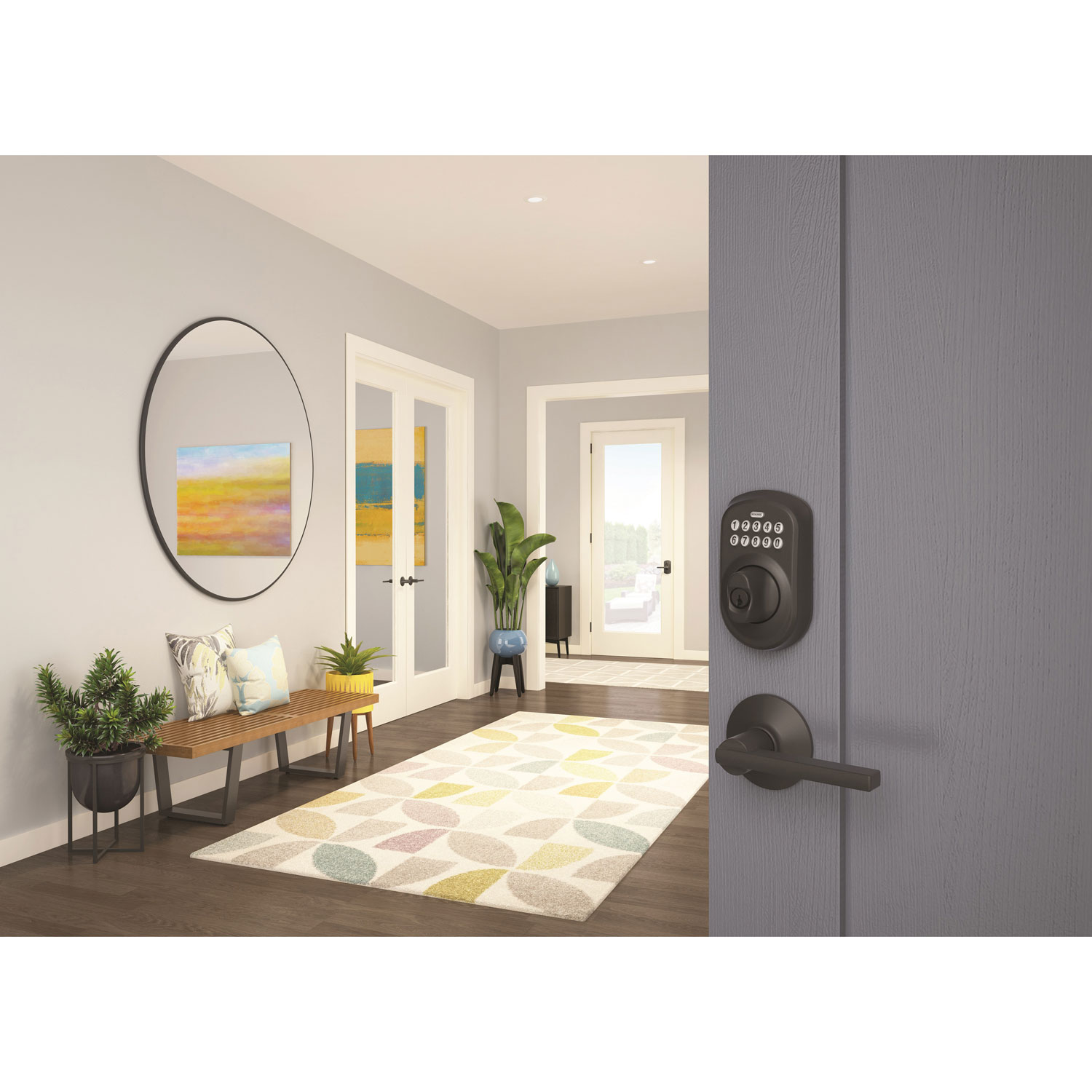 Serrure à pêne dormant et pavé numérique avec garniture Plymouth et levier Latitude de Schlage - Noir mat