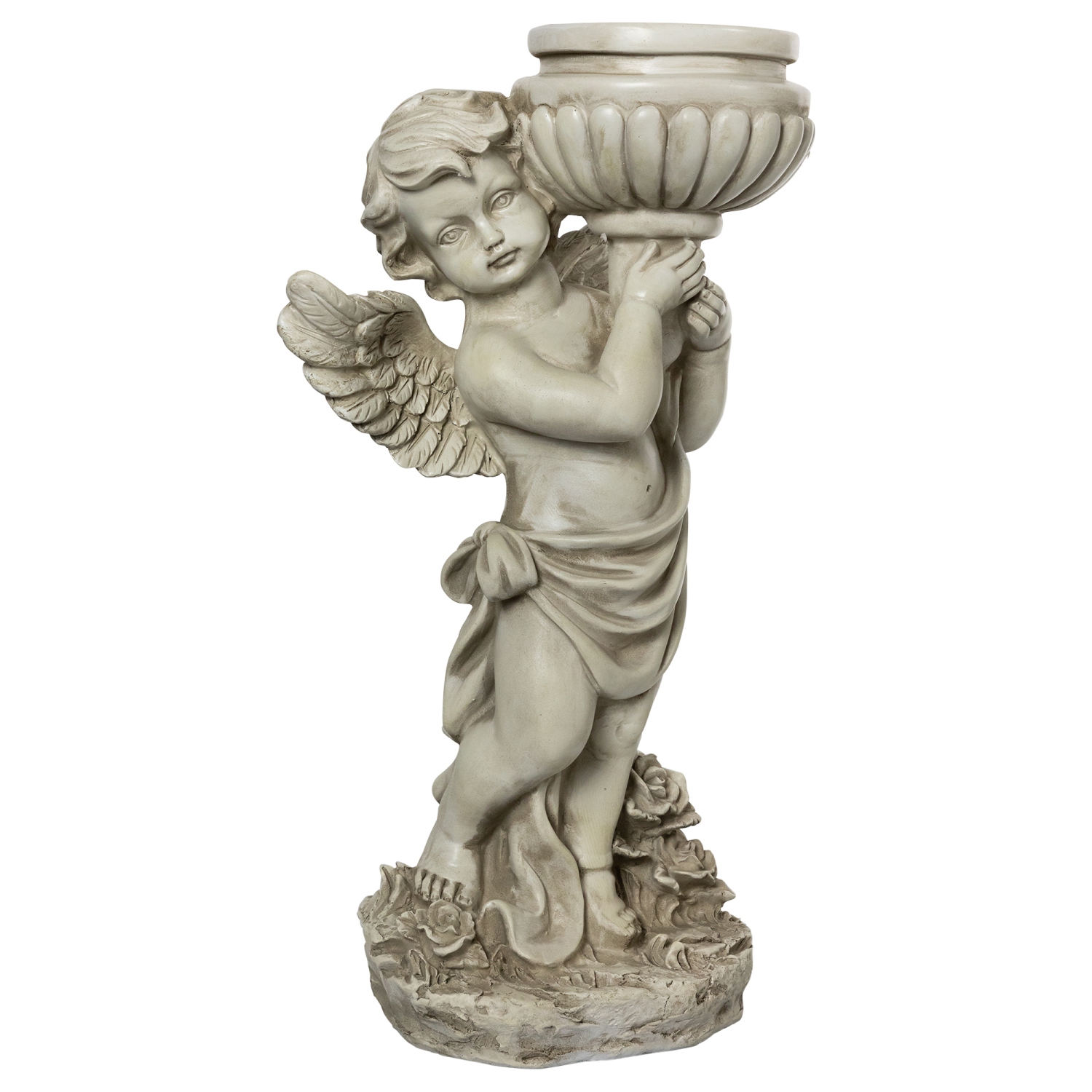 Statue de jardin d'extérieur en forme d'ange et de bain de 17,5 po de Cherub