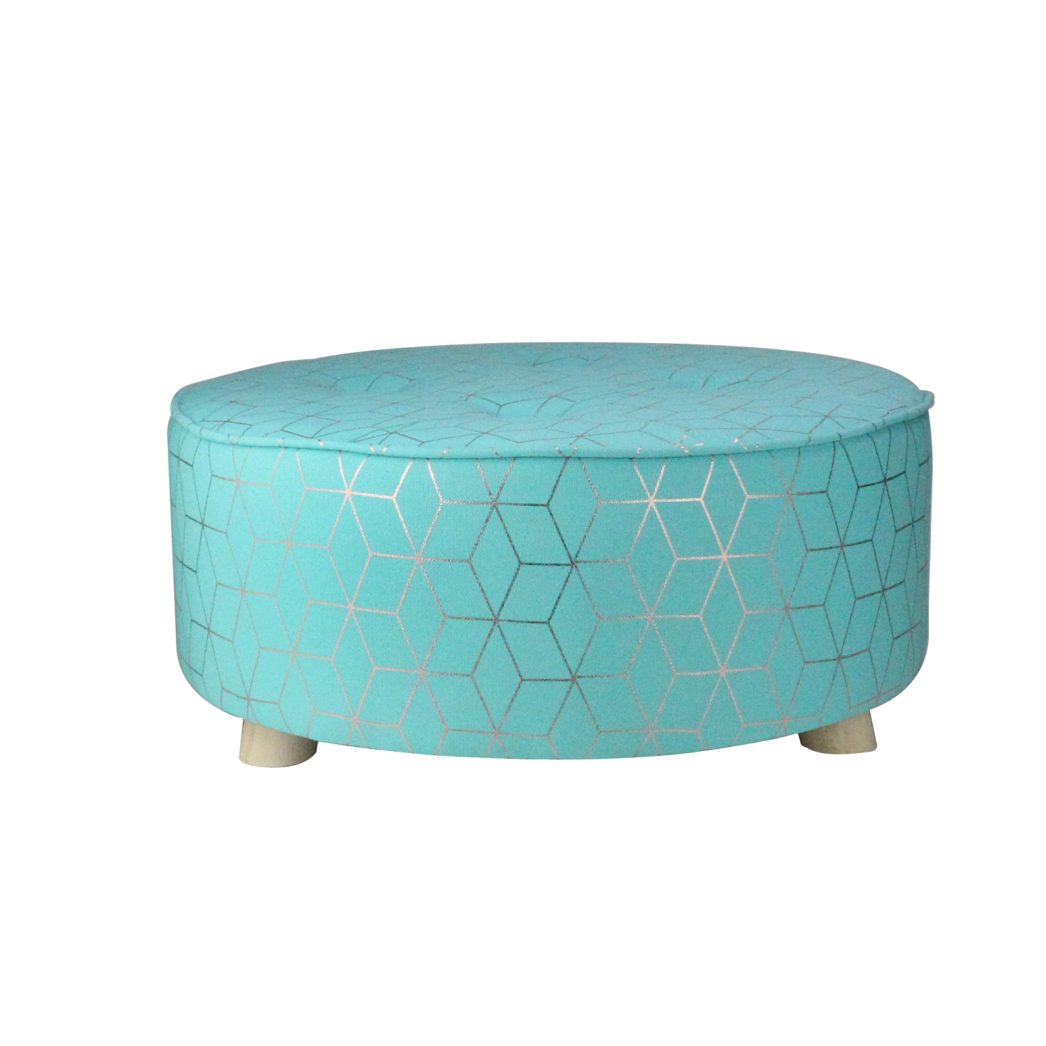 20" Blue and Copper Geometric Print Round Foot Stool