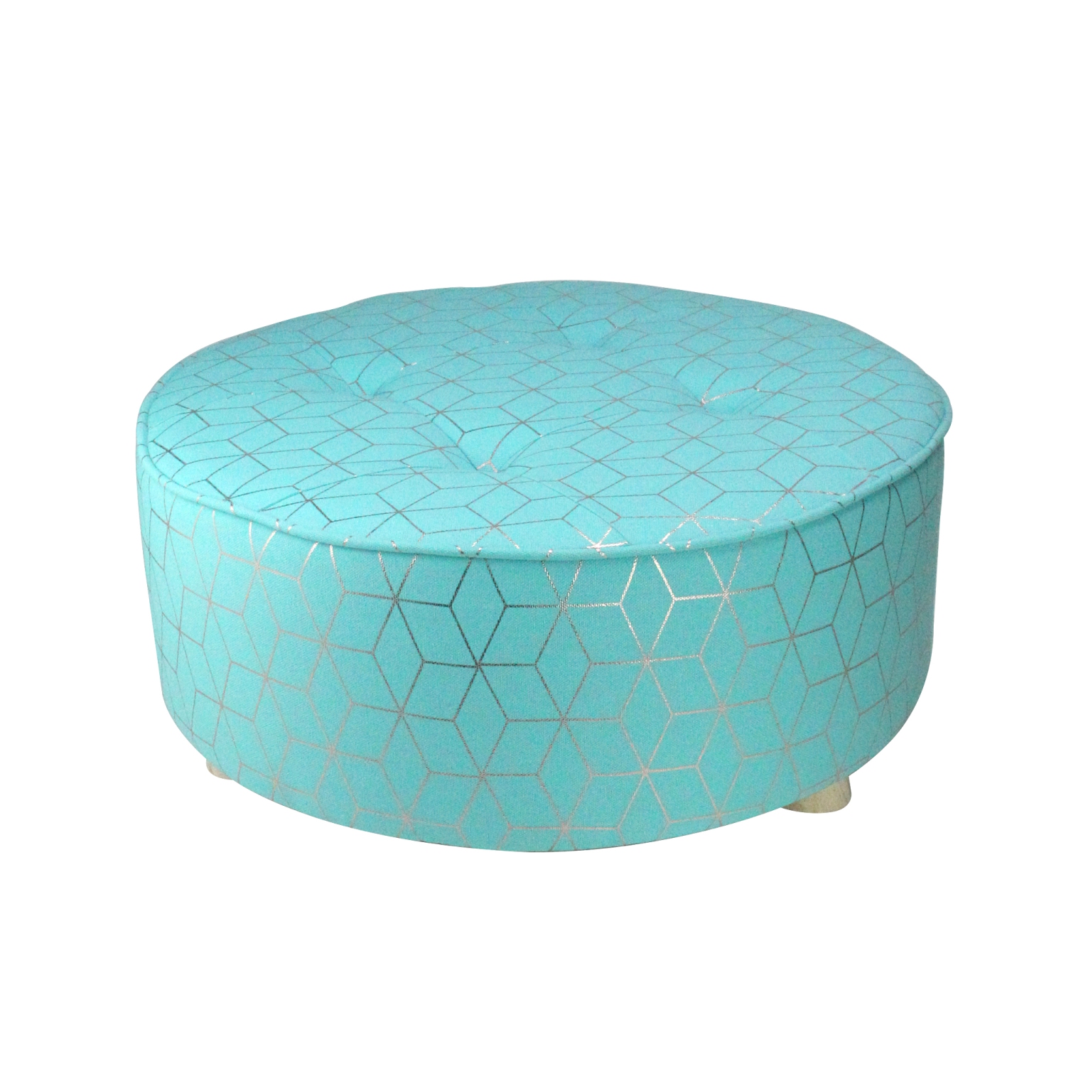 20" Blue and Copper Geometric Print Round Foot Stool
