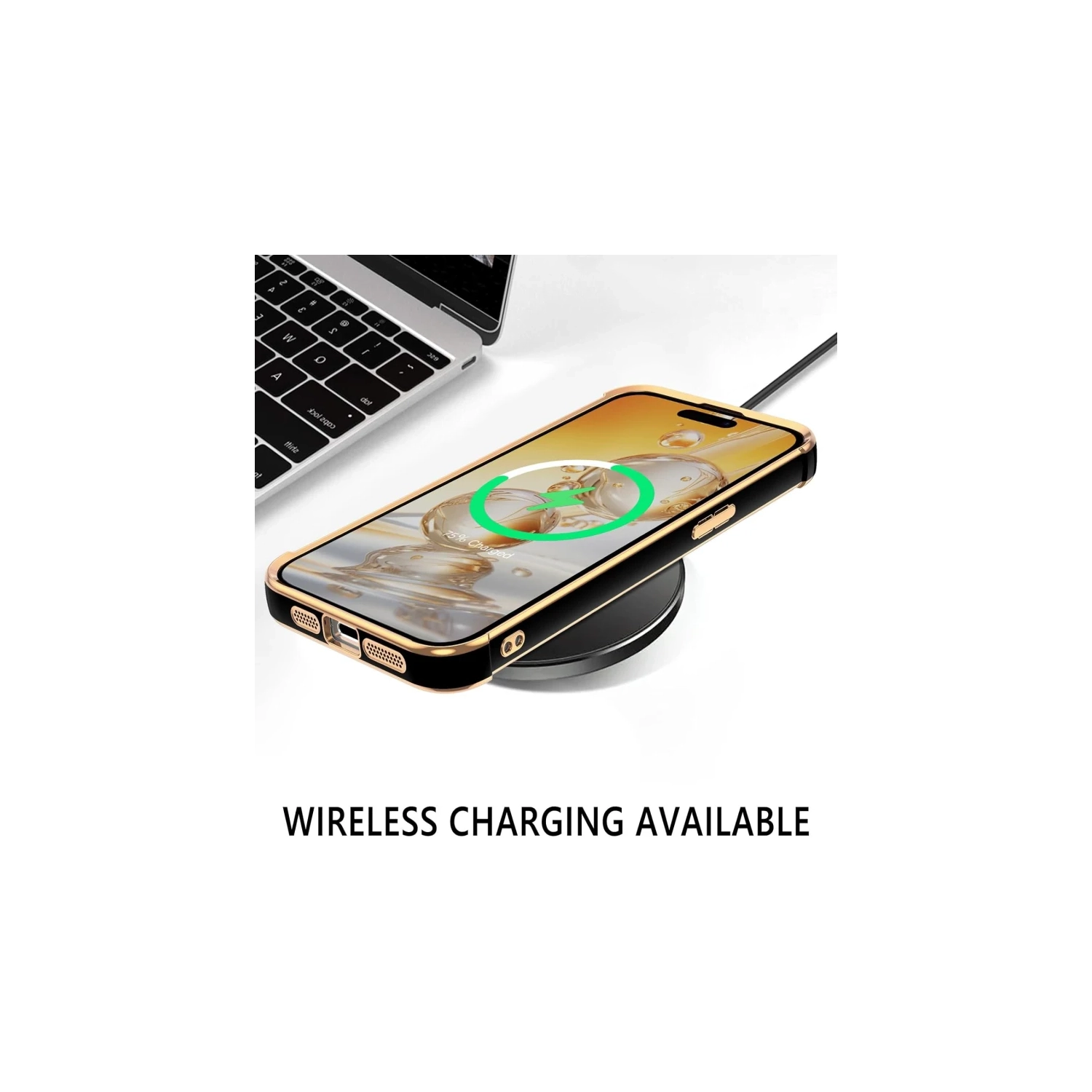 iPhone 15 Pro Max Case - Cute Heart Pattern Plating Cover, Camera & 4 Corners Shockproof Protection, 6.7 inch, Black