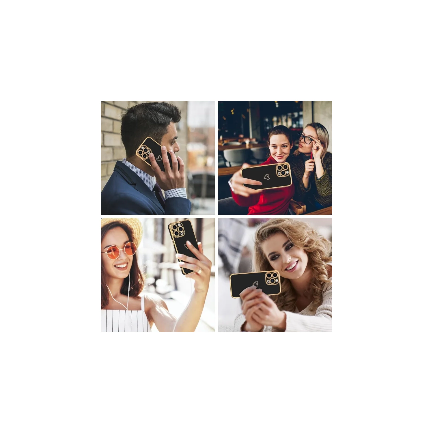 iPhone 15 Pro Max Case - Cute Heart Pattern Plating Cover, Camera & 4 Corners Shockproof Protection, 6.7 inch, Black