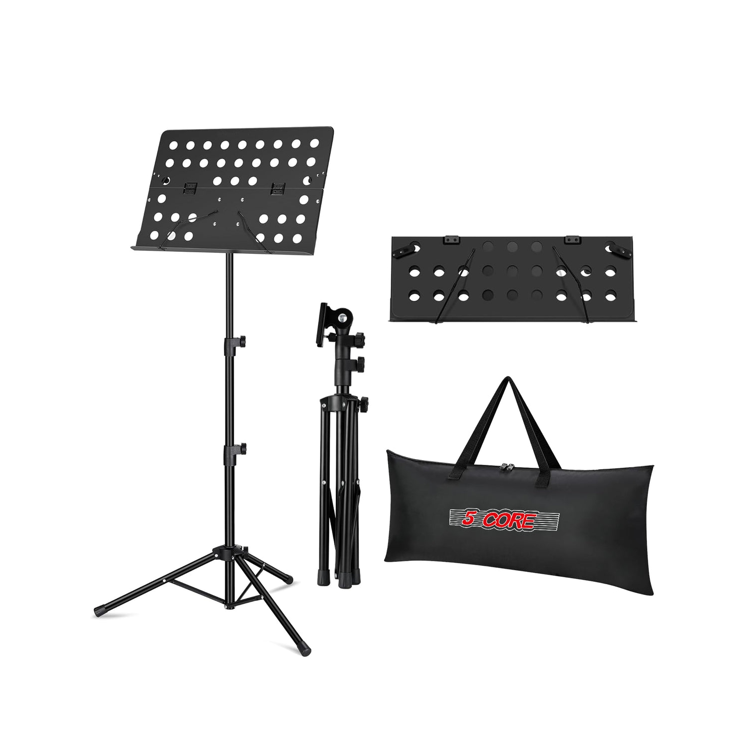 5 Core Music Stand for Sheet Music Heavy Duty Folding Portable Stands Light Weight Book Clip Holder Music Accessories And Travel Carry Bag - MUS FLD HD
