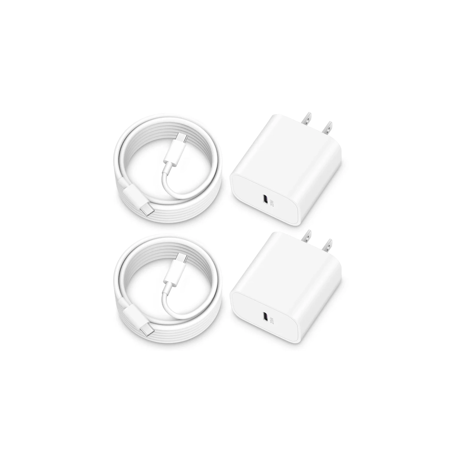 2-Pack 20W Type C Fast Wall Charger for iPhone 15/15 Pro/15 Plus/15 Pro Max, iPad Pro/Air/Mini, Air Pods Pro - Includes 6FT USB-C to C Cable