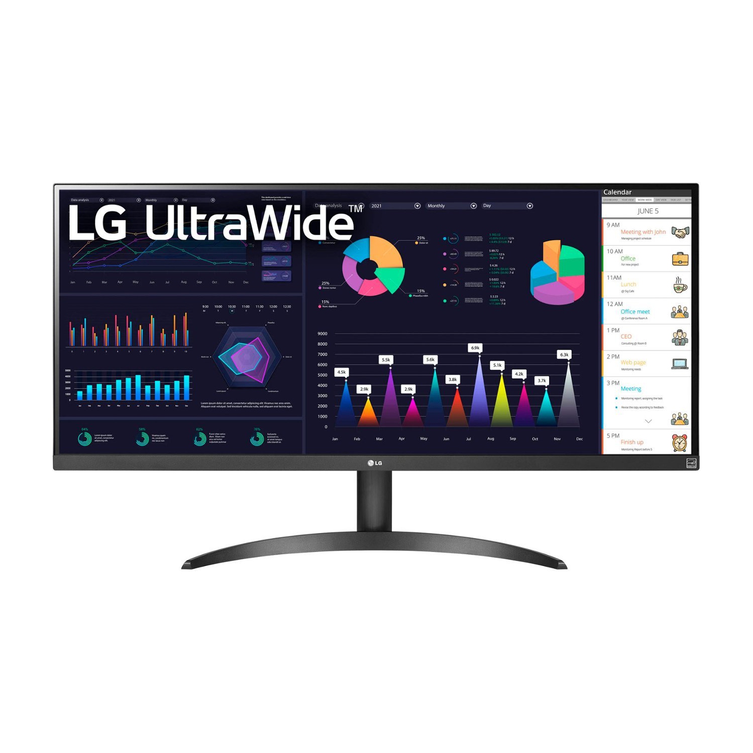 LG 34” UltraWide 21:9 FHD (2560 x 1080) IPS, 100Hz, 400 nits, HDR 400, sRGB 99%, FreeSync Monitor w/ Flicker safe & Reader Mode (HDMI, DisplayPort)