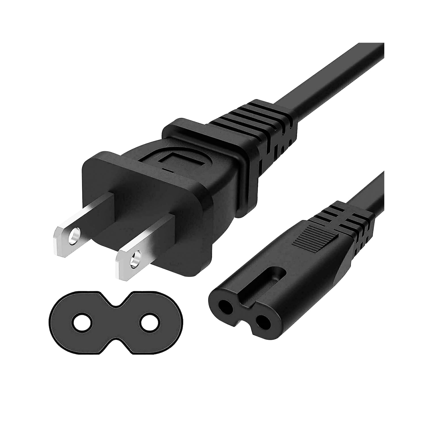 5 Core Extra Long 6ft(1.8m) 2 Prong Non-Polarized AC Wall Power Cable 2 Piece/ 2 Slot Cord for HP, Dell, Sony, Asus Acer, Laptop Charger, LED, LCD