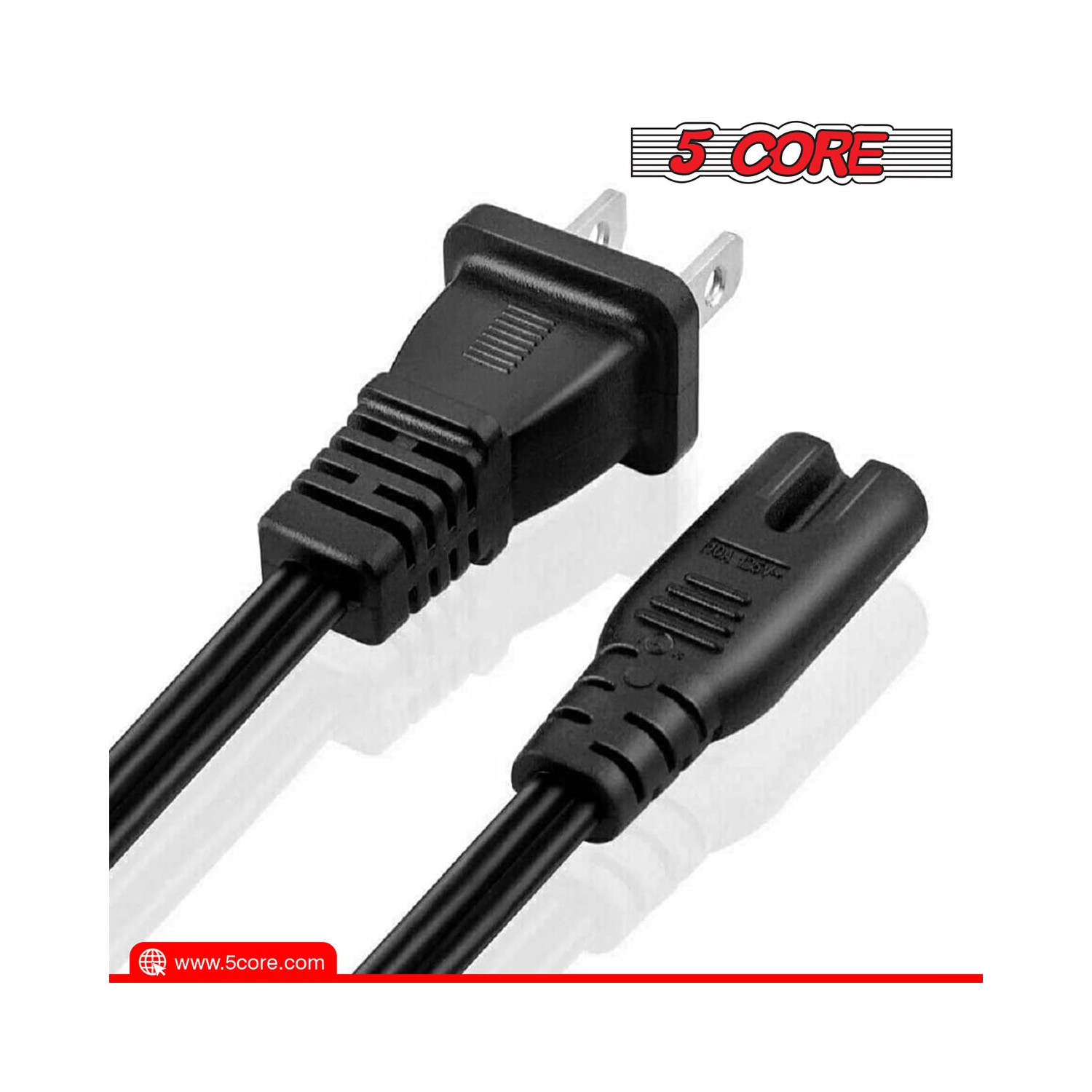 5 Core Extra Long 6ft(1.8m) 2 Prong Non-Polarized AC Wall Power Cable 2 Piece/ 2 Slot Cord for HP, Dell, Sony, Asus Acer, Laptop Charger, LED, LCD