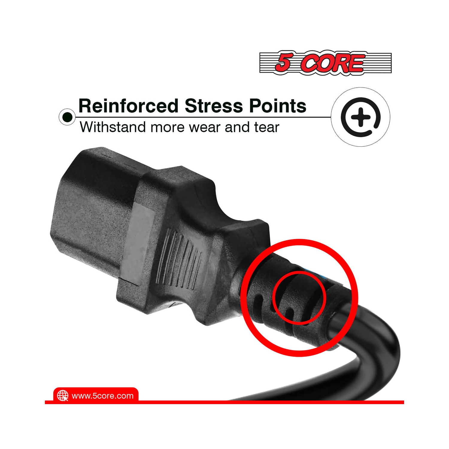 5 Core Extra Long 6ft(1.8m) 2 Prong Non-Polarized AC Wall Power Cable 2 Piece/ 2 Slot Cord for HP, Dell, Sony, Asus Acer, Laptop Charger, LED, LCD