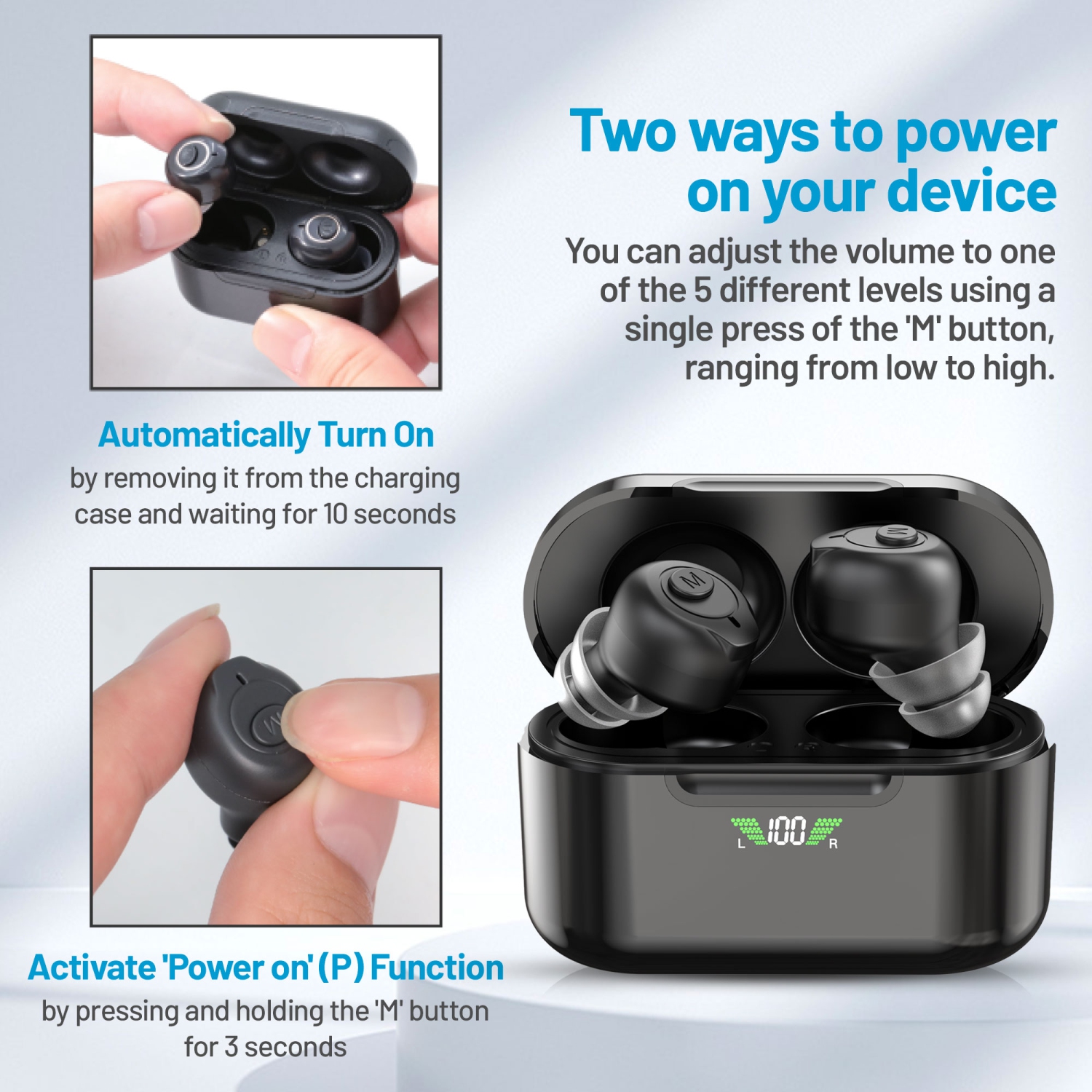 Rechargeable Bluetooth Hearing Amplifiers for Seniors & Adults – Digital PSAP Pair, Active Noise Cancelling, HD LCD Charging Case, No Programming