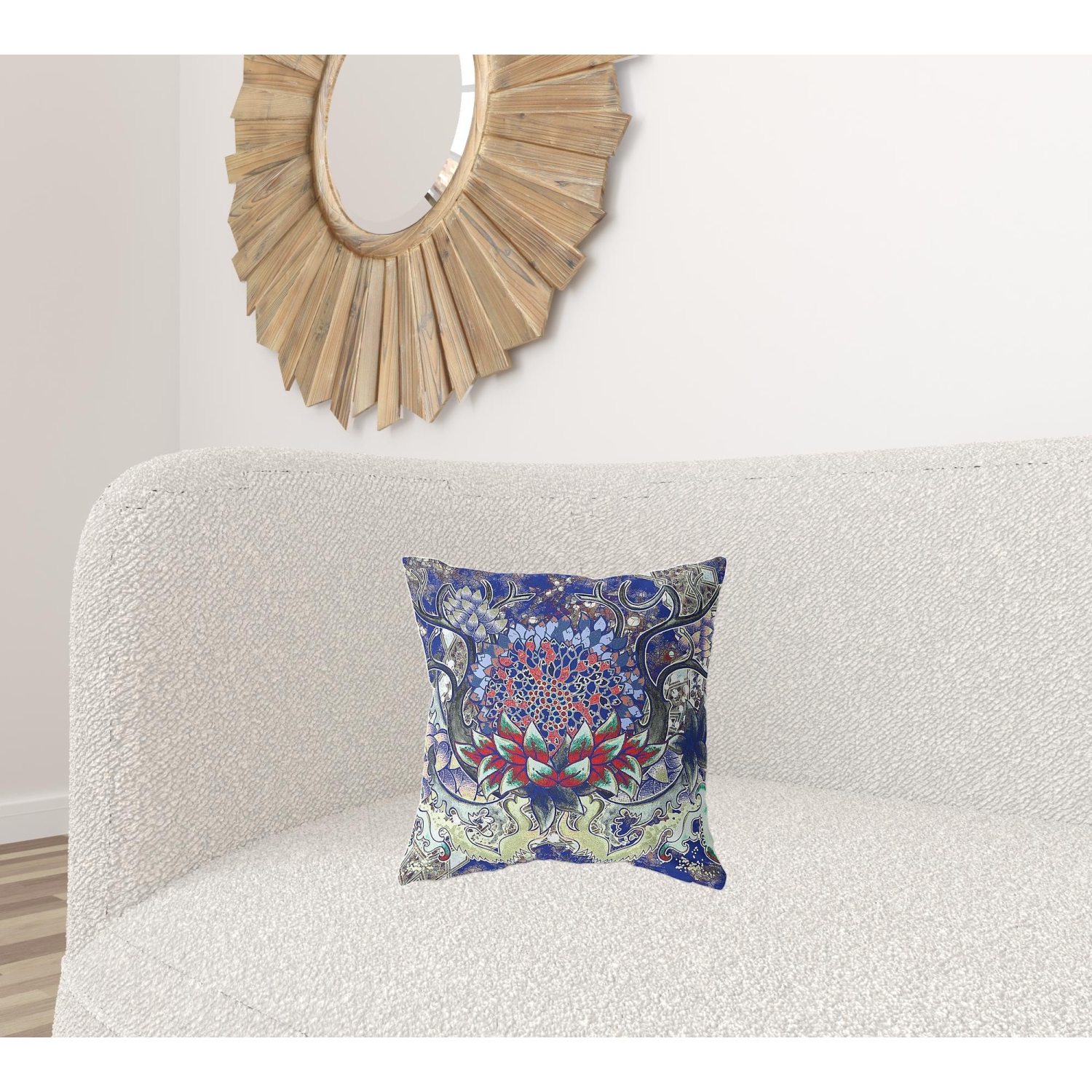 Coussin décoratif à motif géométrique de 16 x 16 po pour l'intérieur, bleu électrique et bleu, coutures soufflées