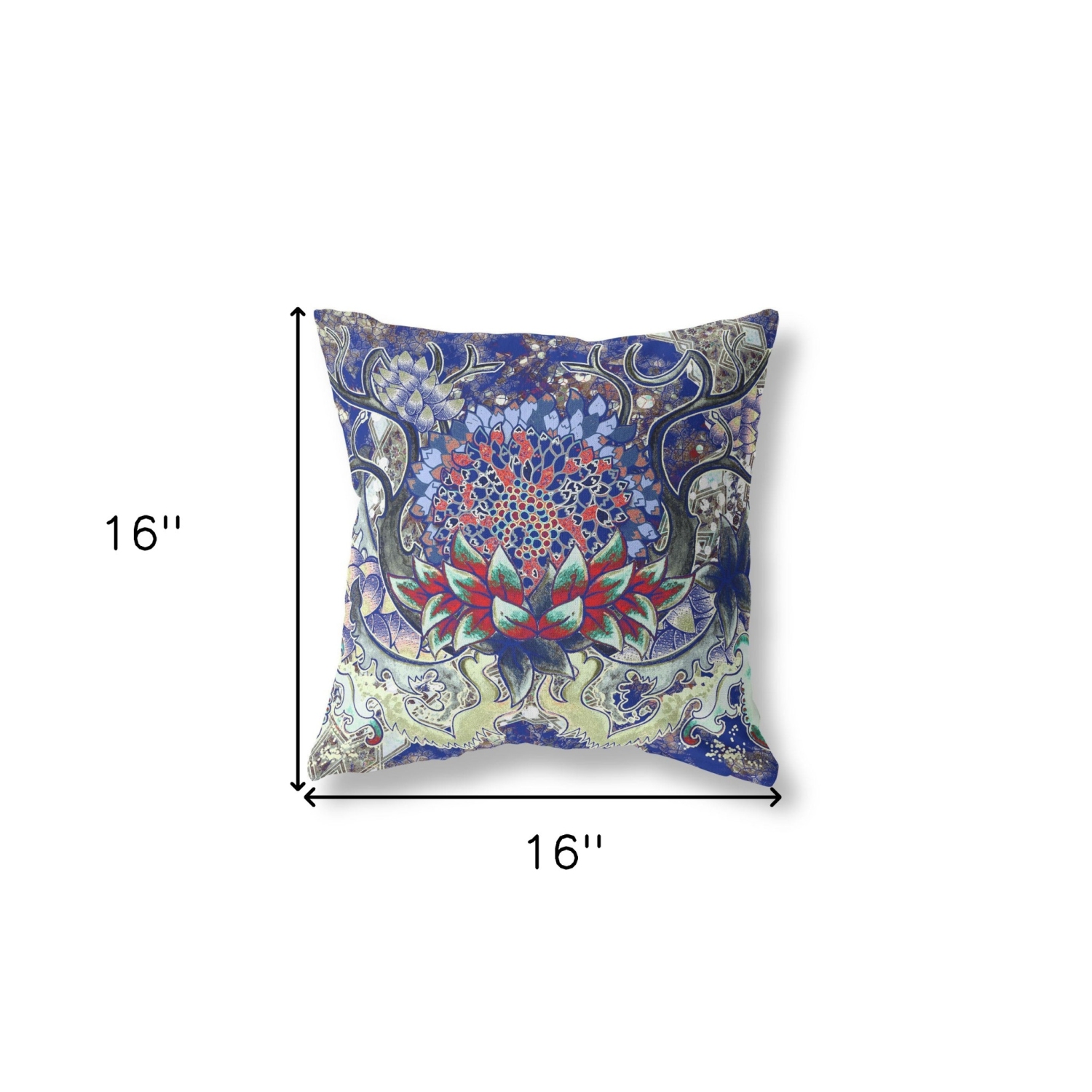 Coussin décoratif à motif géométrique de 16 x 16 po pour l'intérieur, bleu électrique et bleu, coutures soufflées