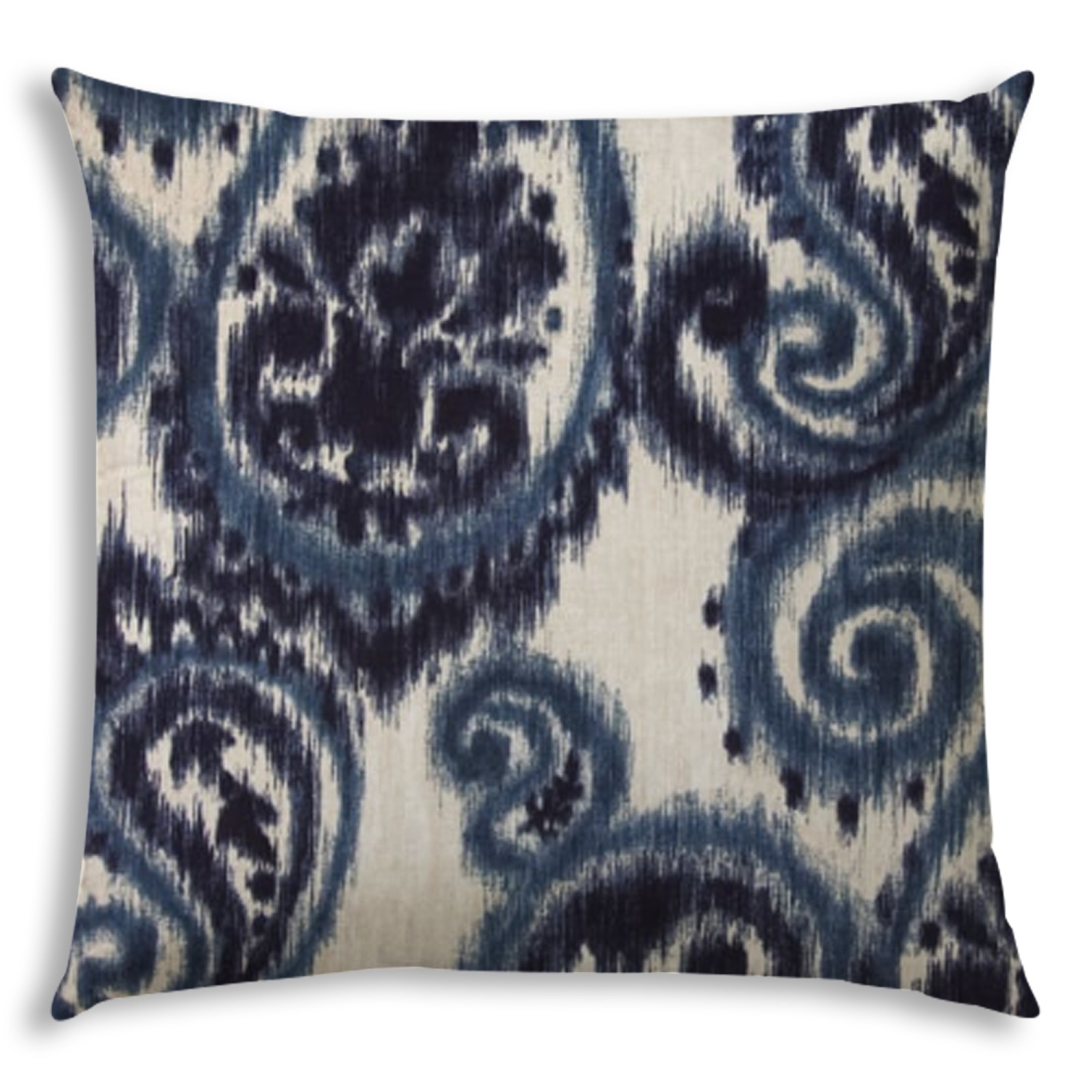 17" X 17" Navy Blue And Cream Blown Seam Ikat Lumbar Indoor Outdoor Pillow