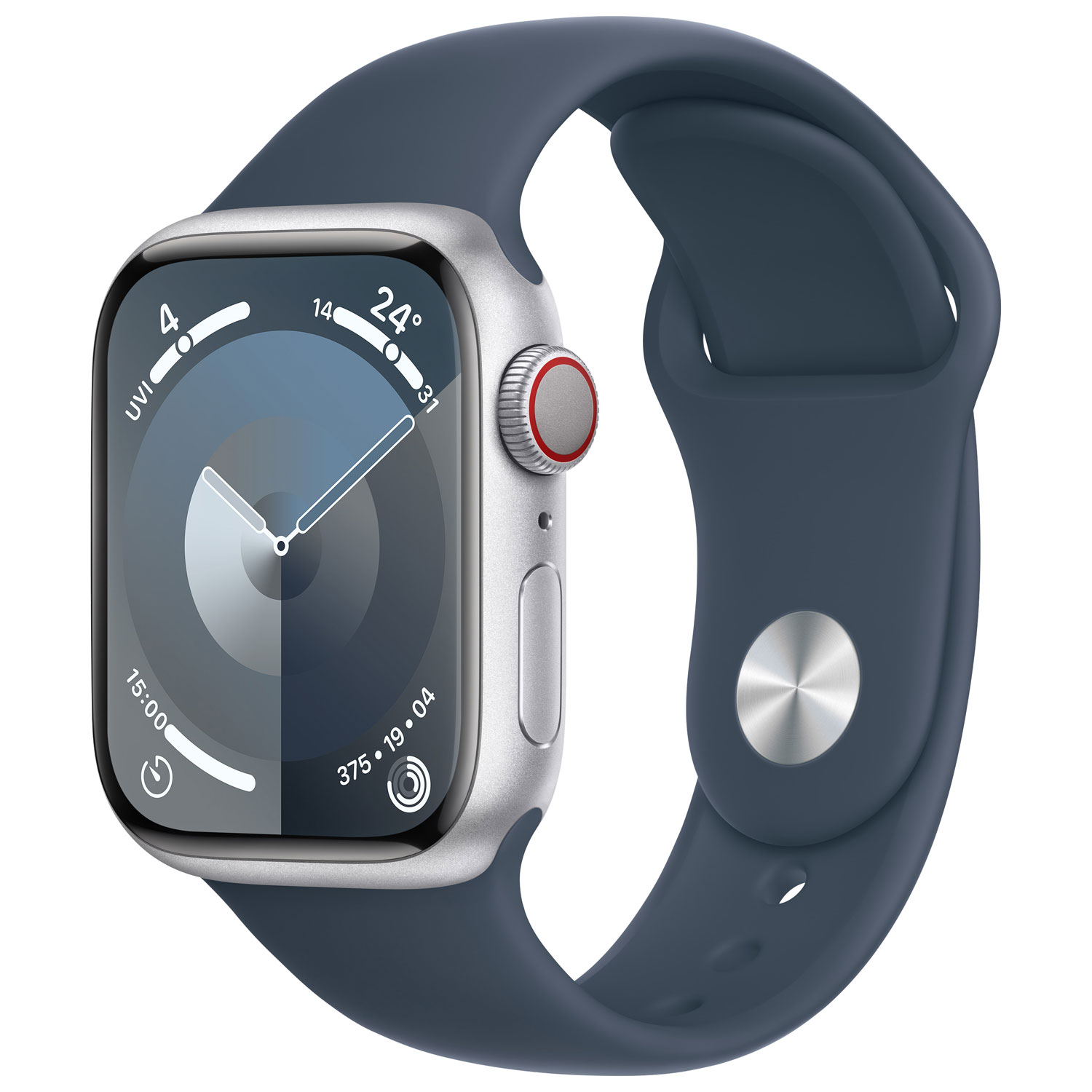 Bell Apple Watch Series 9 (GPS + Cellular) 41mm Silver Aluminum Case w/Storm Blue Sport Band - S/M - Monthly Financing