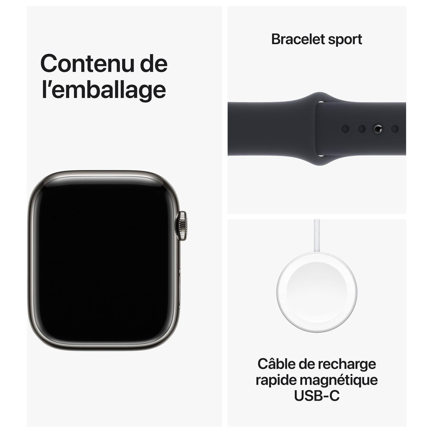 Apple Watch Series 9 45 mm en acier inoxydable graphite et bracelet de sport minuit de TELUS - P/M - Financement mensuel