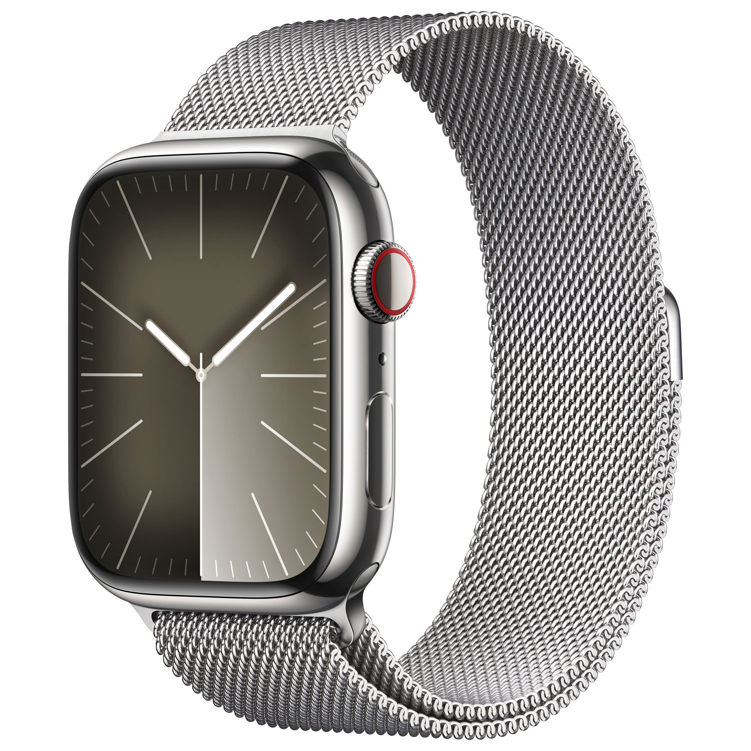 Apple Watch Series 9 avec boîtier de 45 mm en acier inoxydable argenté et bracelet milanais argenté par TELUS - Grand - Financement mensuel
