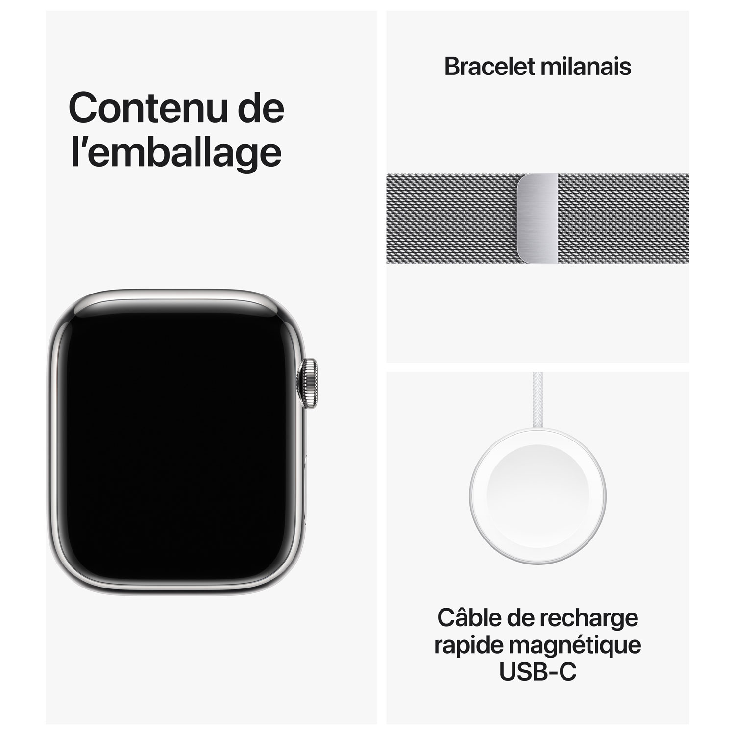 Apple Watch Series 9 avec boîtier de 45 mm en acier inoxydable argenté et bracelet milanais argenté par TELUS - Grand - Financement mensuel