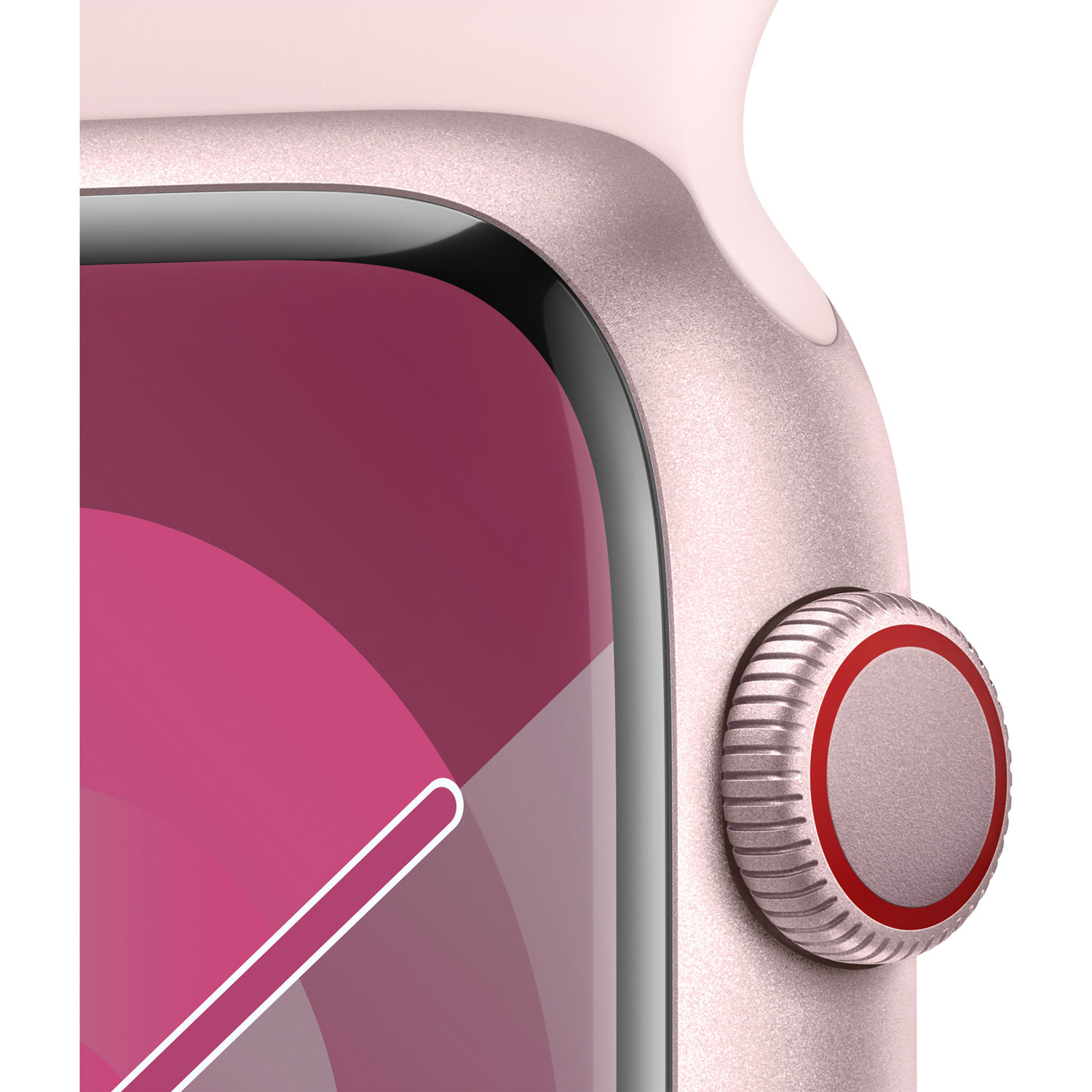 Apple Watch Series 9 avec boîtier de 45 mm en aluminium rose et bracelet sport rose dragée par TELUS - Moyen/Grand - Financement mensuel