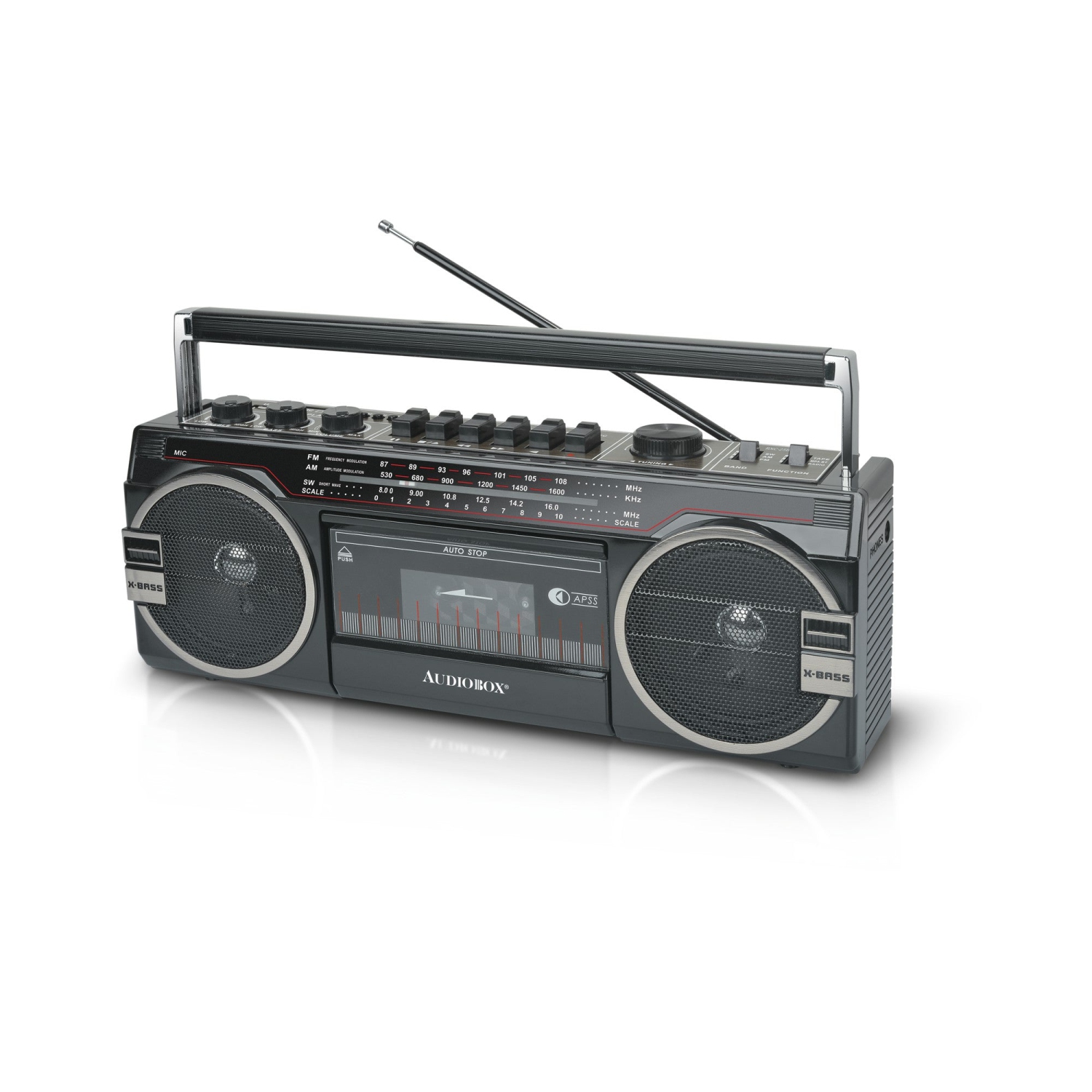 Audiobox RXC-25BT Cassette Player with Bluetooth Speaker, AM/FM/SW Radio, & USB/SD Playback (Black)