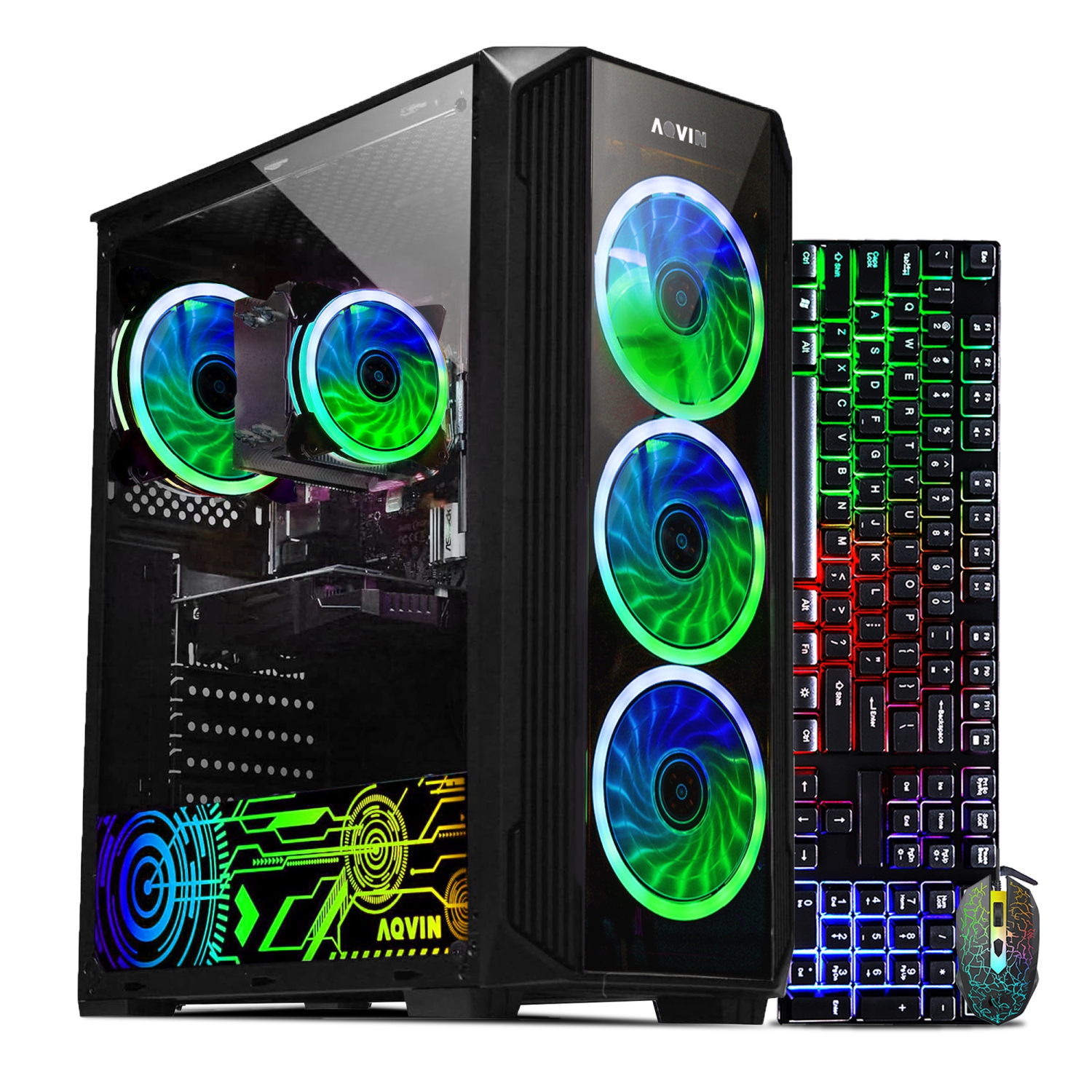 Gaming PC AQVIN ZForce Tower Desktop - GeForce RTX 3050 8GB GDDR6 - Intel Core i7 up to 4.0Ghz 32GB DDR4 RAM 1TB SSD(fast boot) + 2TB HDD RGB Gaming Keyboard Mouse Windows 10 Wifi