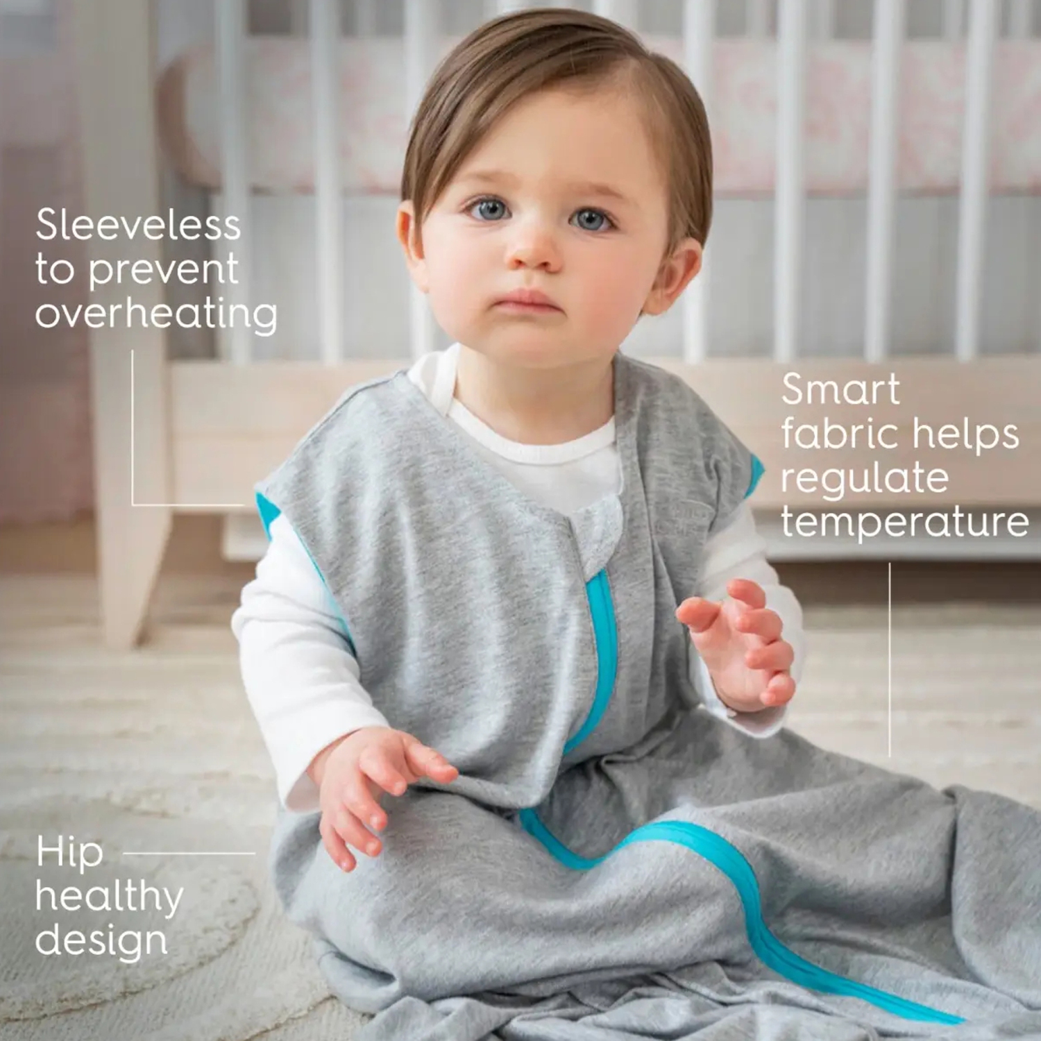 Halo SleepSack Wearable Blanket Ideal Temp 1.0ToG - Heather Grey/Aqua