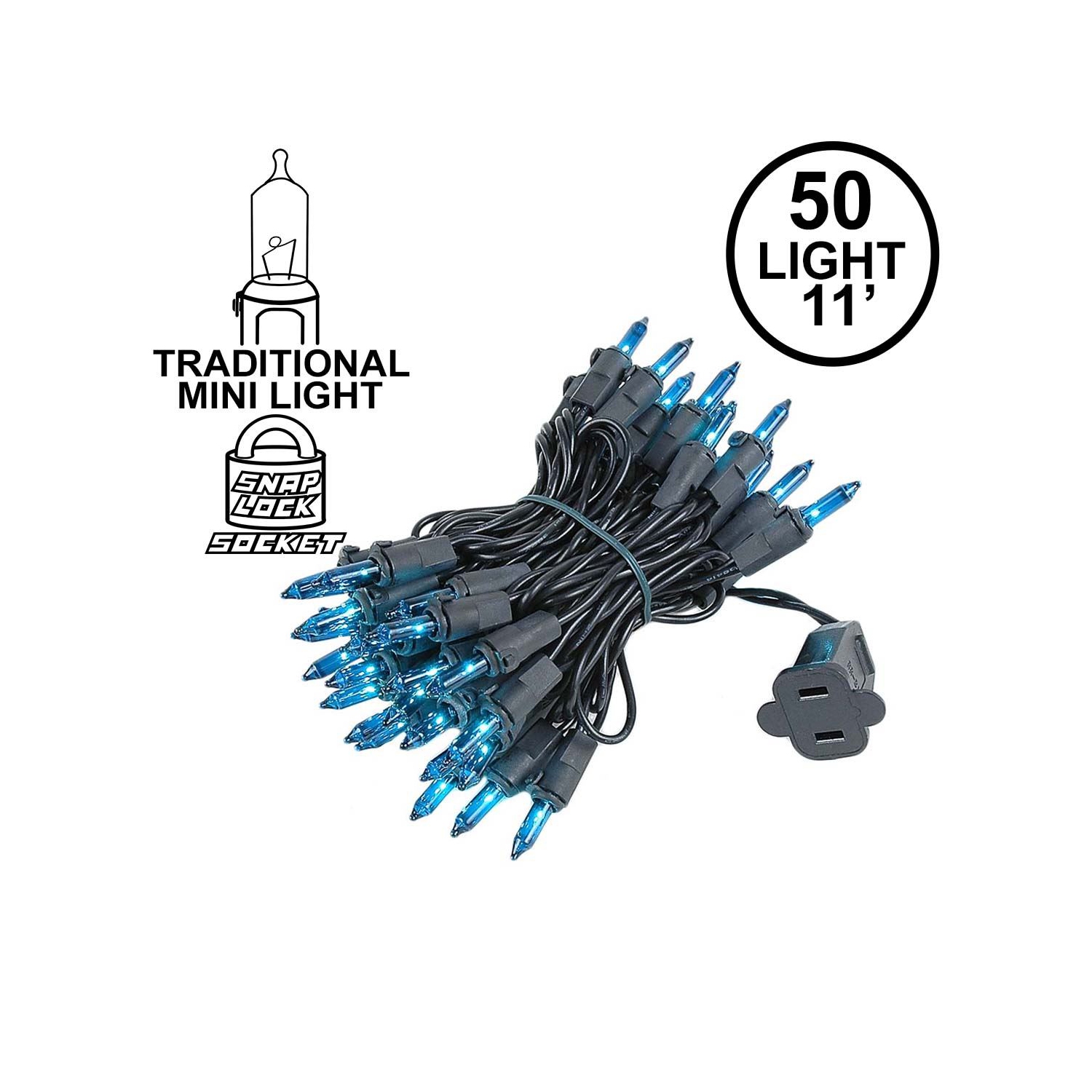 Novelty Lights 50 Light Clear Christmas Mini Light Set, Black Wire, 11' Long