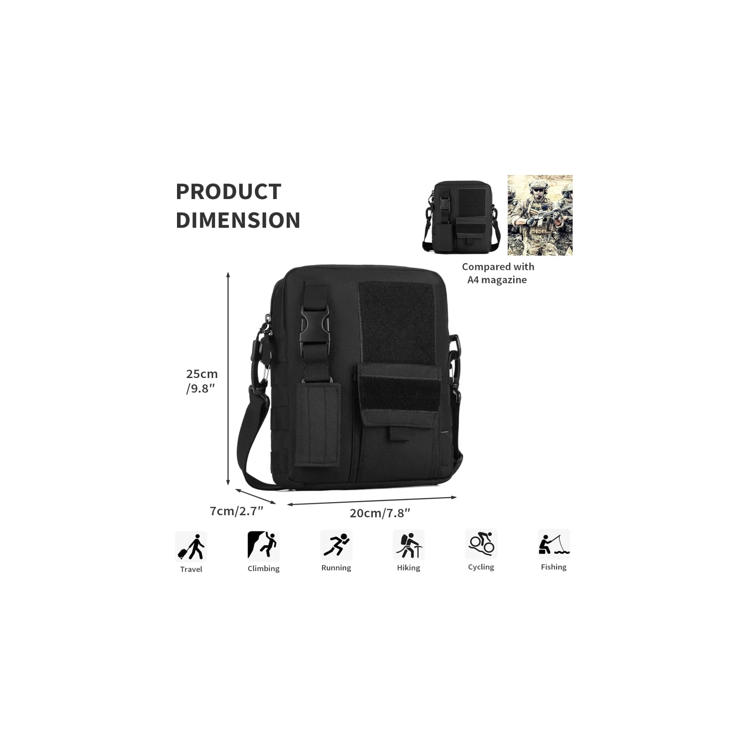 Tactical Crossbody Single Shoulder Bag - Messenger Style Outdoor Gear - Casual Weekend Pack with Shoulder Strap
