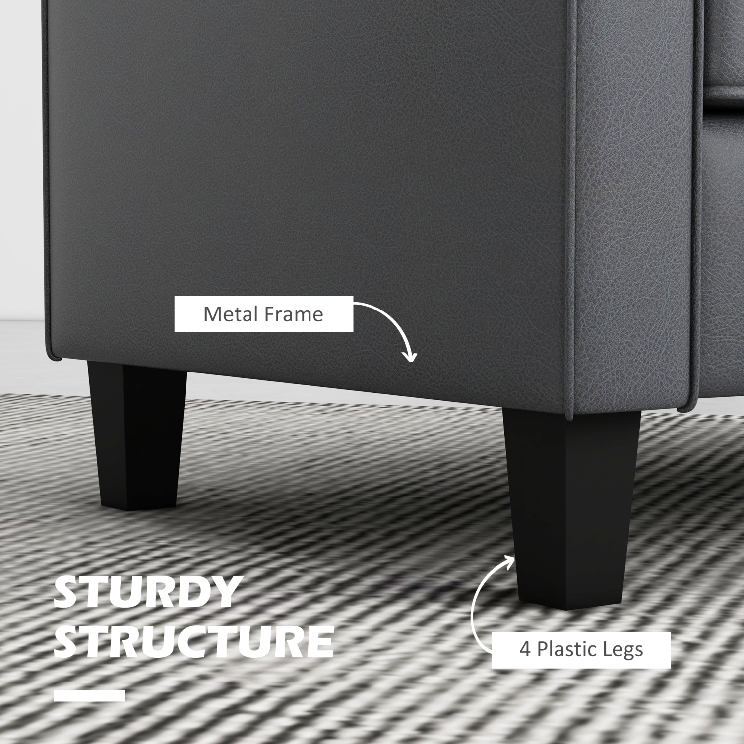 HOMCOM 51" PU Leather Loveseat, Upholstered Double Sofa Couch with Armrests, Tufted Backrest, Pocket Spring and Sponge Padded Cushion for Living