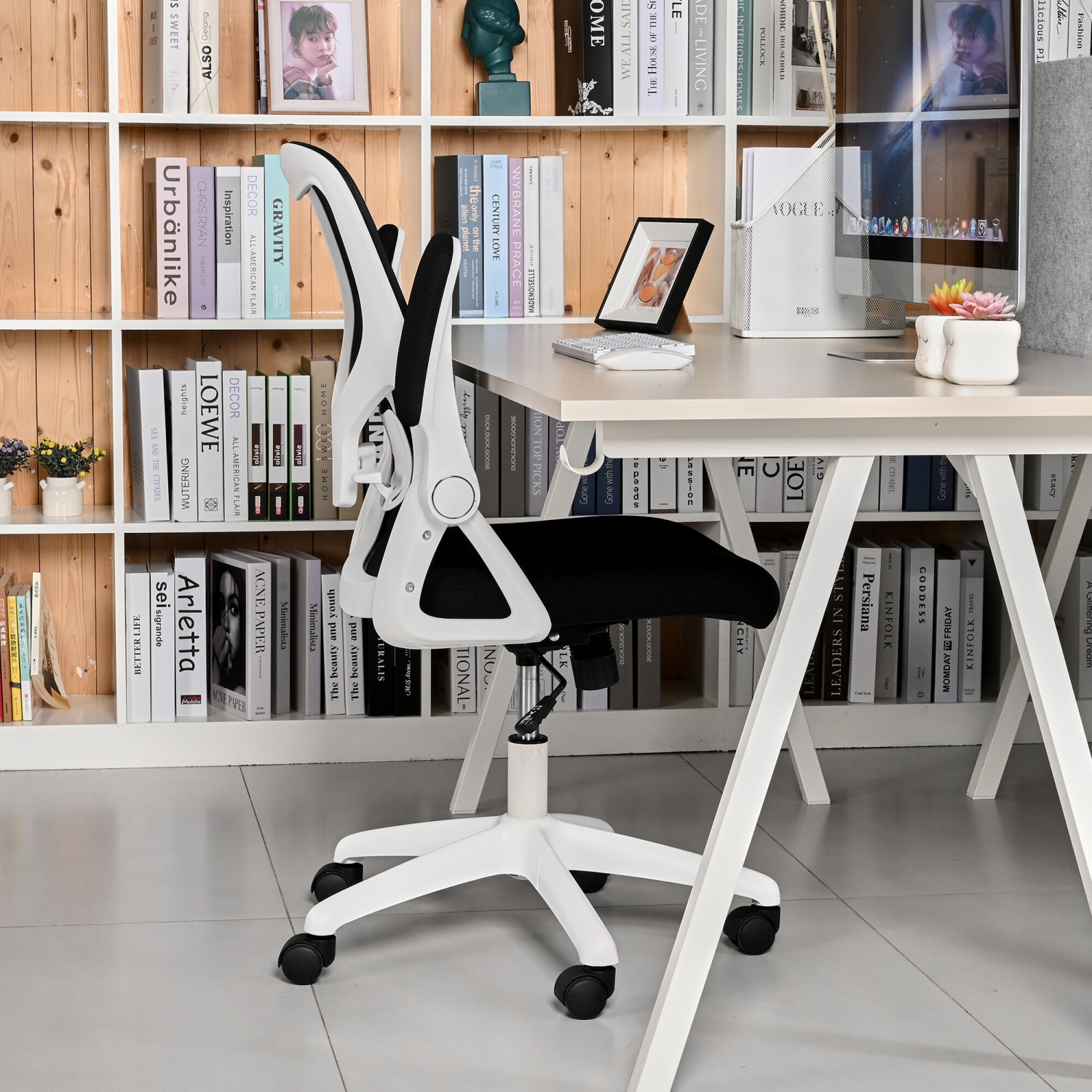 Ergonomic Office Chair with Flip-up Arms, Desk Chair Task Chair with Adjustable Height Lumbar Support and 250LB Load Capacity