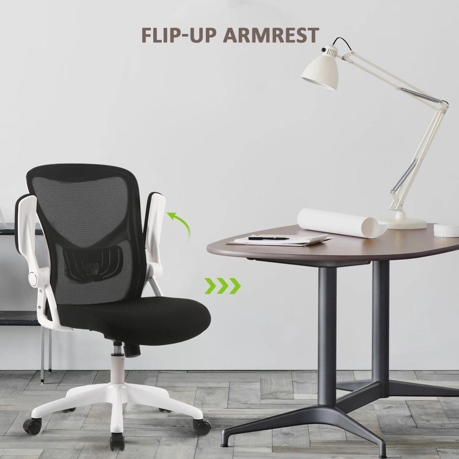 Ergonomic Office Chair with Flip-up Arms, Desk Chair Task Chair with Adjustable Height Lumbar Support and 250LB Load Capacity
