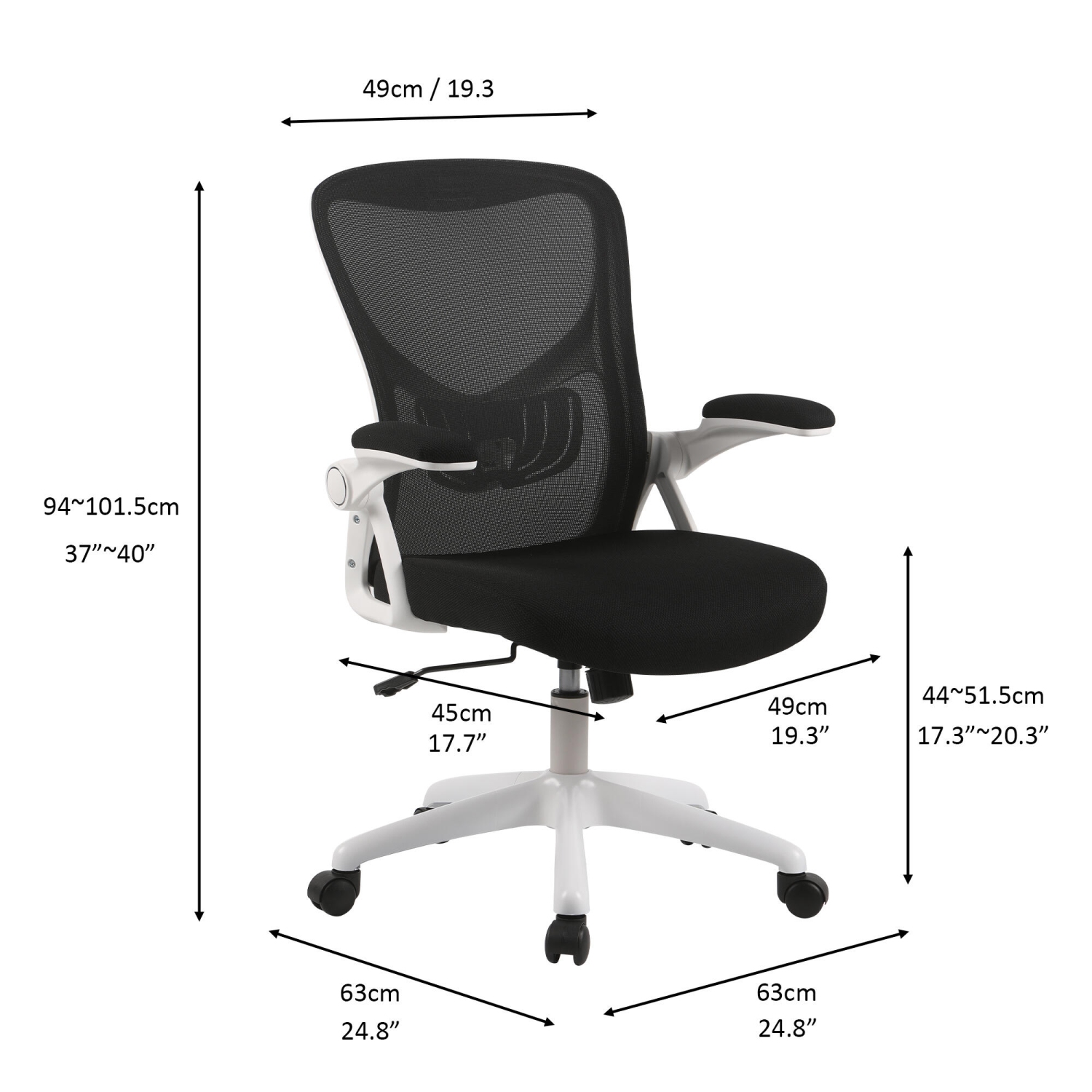 Ergonomic Office Chair with Flip-up Arms, Desk Chair Task Chair with Adjustable Height Lumbar Support and 250LB Load Capacity