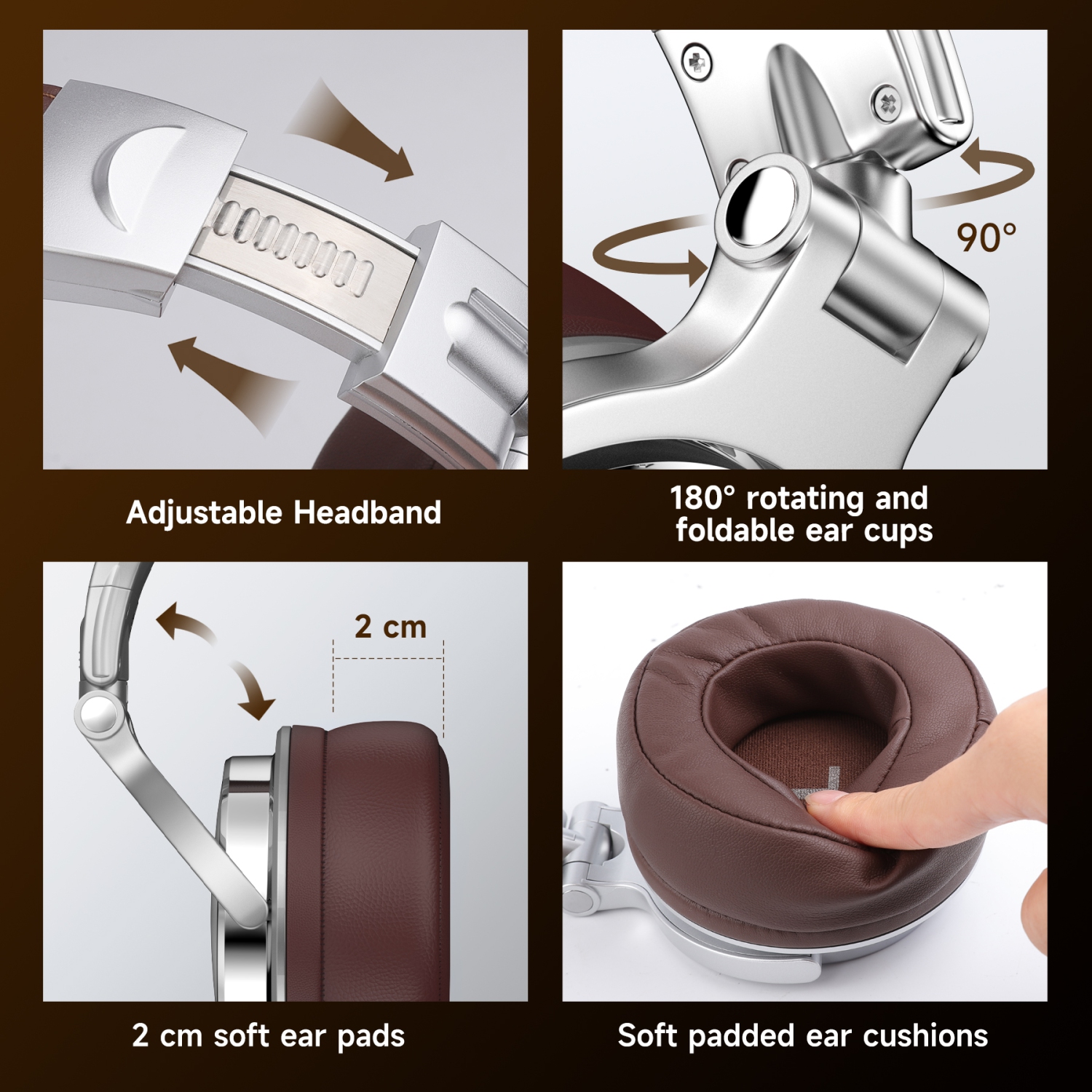 OneOdio Wired Computer Headphones over-Ear Headsets with Mic HIFI Sound Deep Bass-Pro 30 Brown