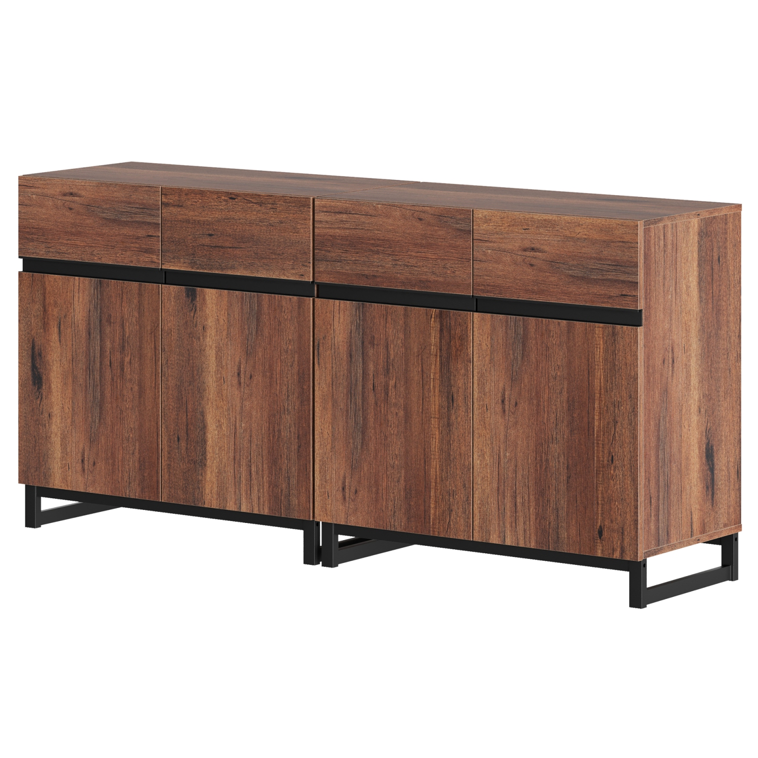 WAMPAT Storage Cabinet, 2 in 1 Modern Sideboard with Adjustable Shelves and Doors for Living Room, Dining Room, Brown
