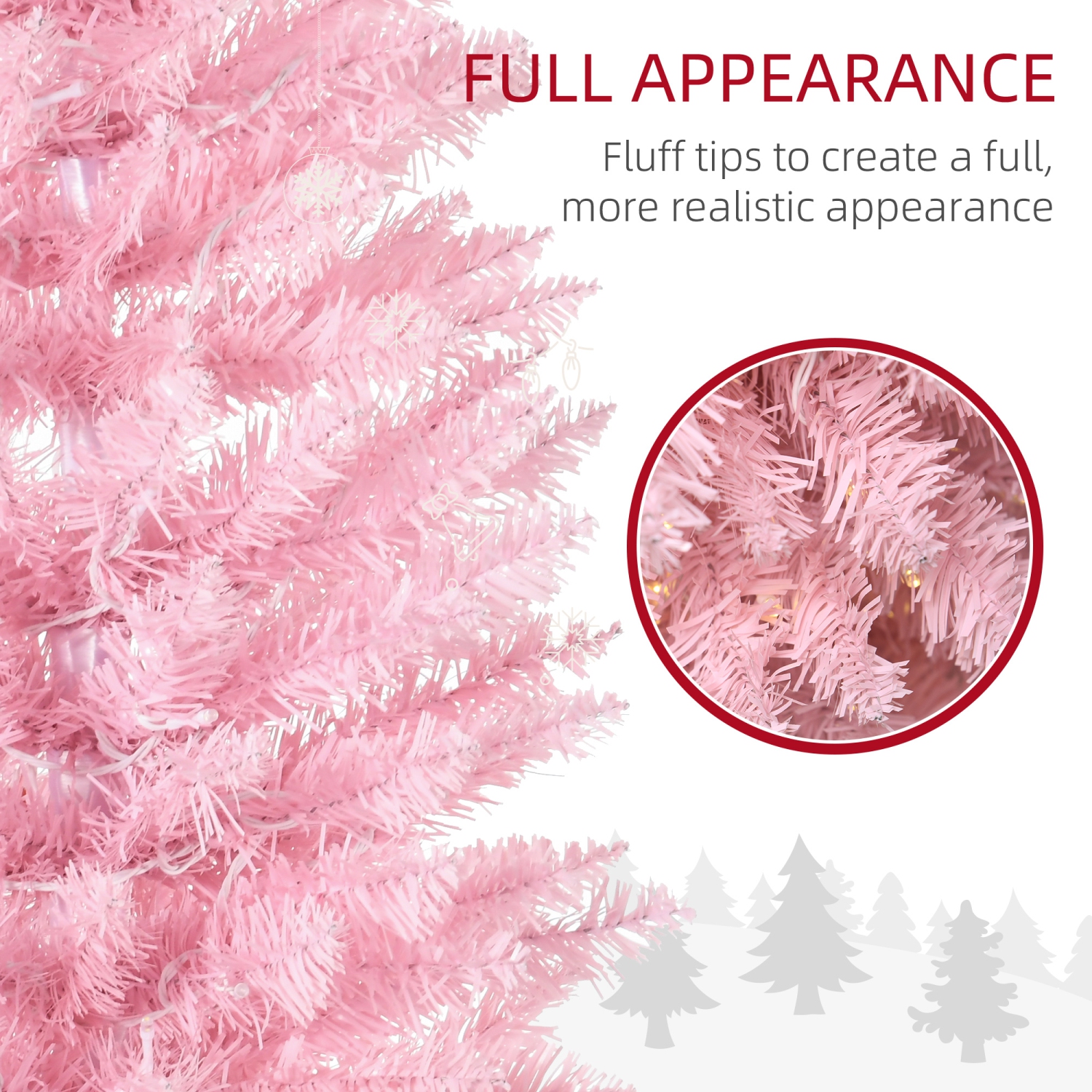 HOMCOM 6 ft Pre-Lit Noble Fir Slim Artificial Christmas Tree with 390 Tips and 200 Warm White LED Lights, Pink