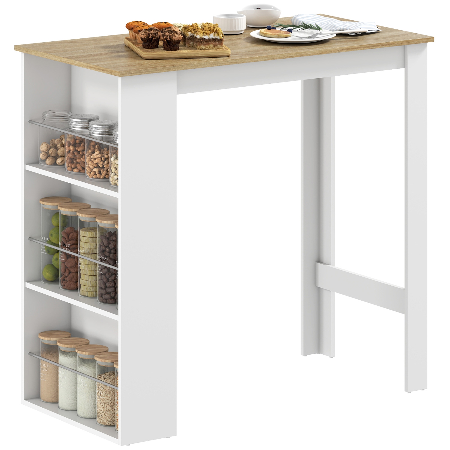 HOMCOM Modern Bar Table, Bar Height Dining Table with 3 Storage Shelves for Kitchen, Dining Room, Living Room, White