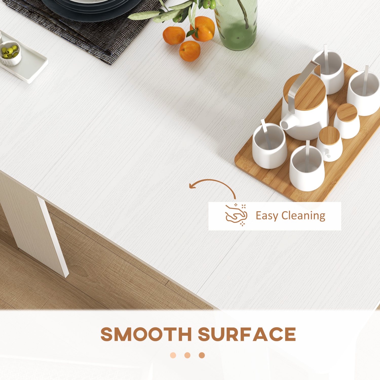 HOMCOM Extendable Dining Table, Expandable Kitchen Table for Small Spaces, Seats up to 6 People, White