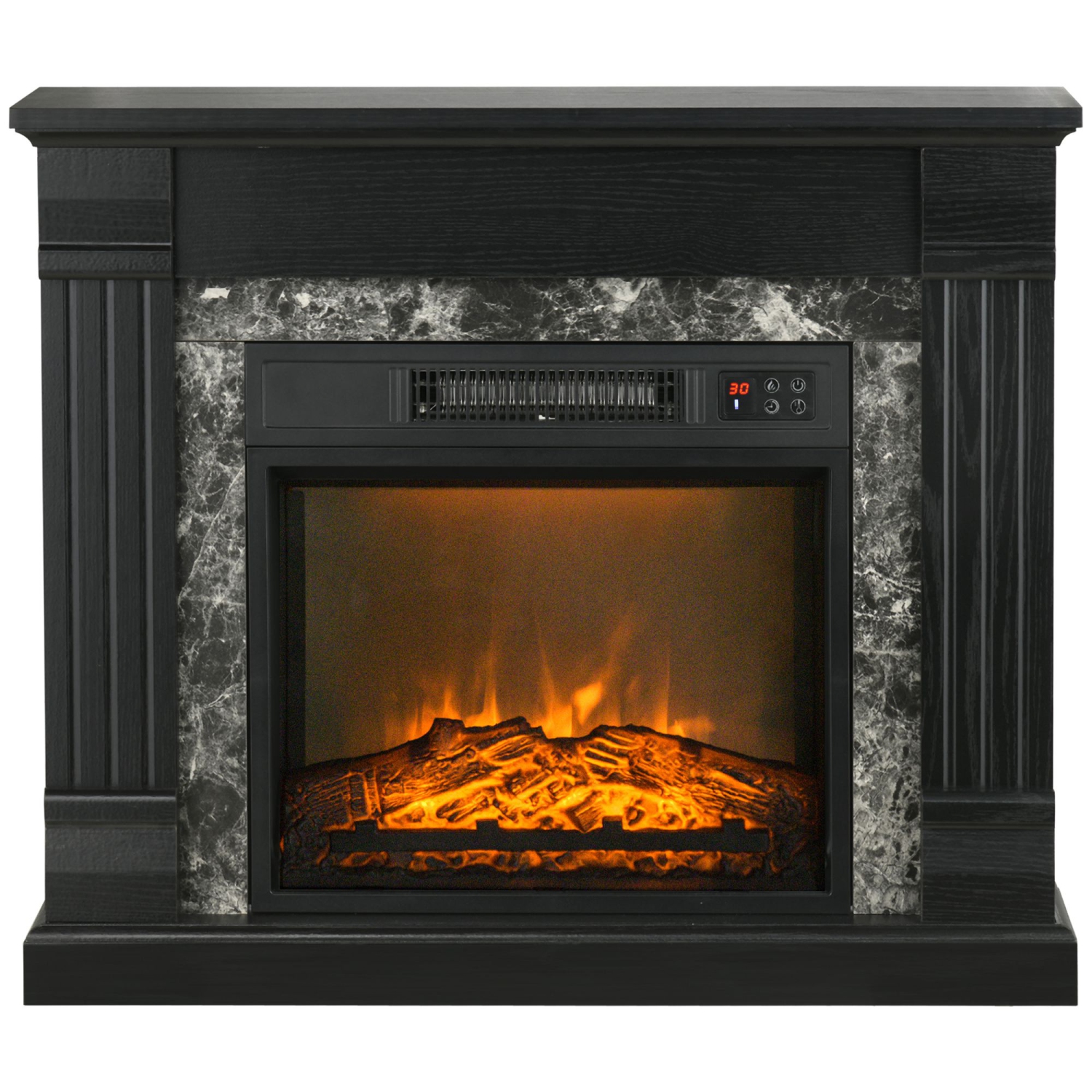 HOMCOM Electric Fireplace Mantel Wood Surround, Freestanding Fireplace Heater with Realistic Flame, Adjustable Temperature, Timer, Overheating Protection, and Remote Control, Black