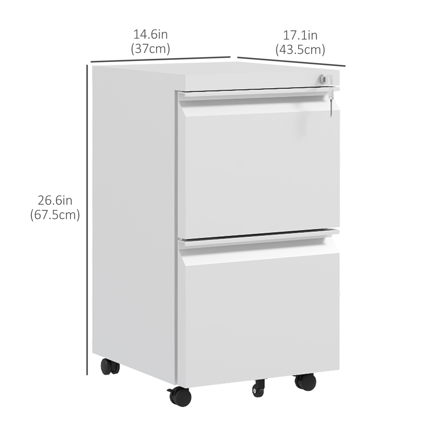 Vinsetto – Classeur vertical mobile avec verrou, classeur en acier à 2 tiroirs avec barre de suspension réglable pour format lettre, A4 et légal,