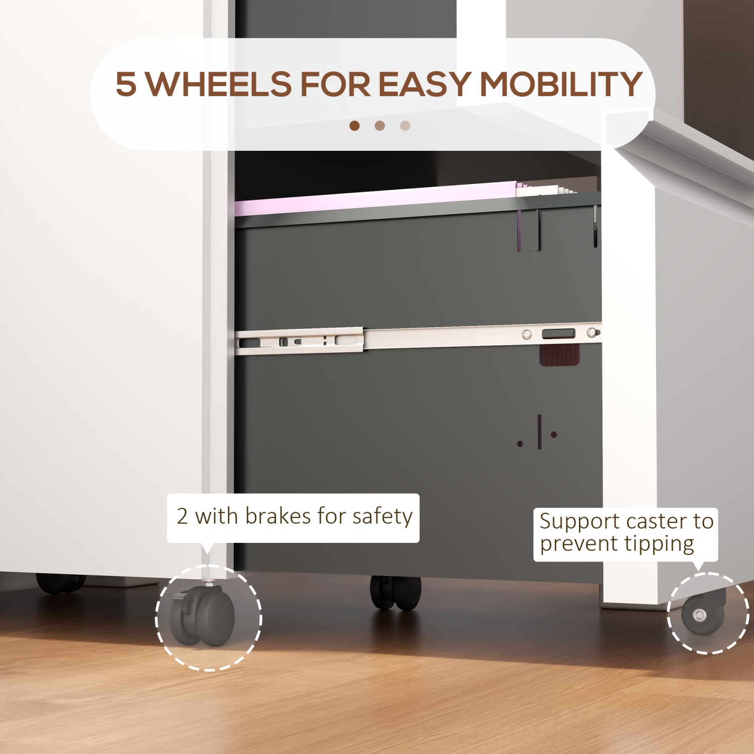 Vinsetto – Classeur vertical mobile avec verrou, classeur en acier à 2 tiroirs avec barre de suspension réglable pour format lettre, A4 et légal,