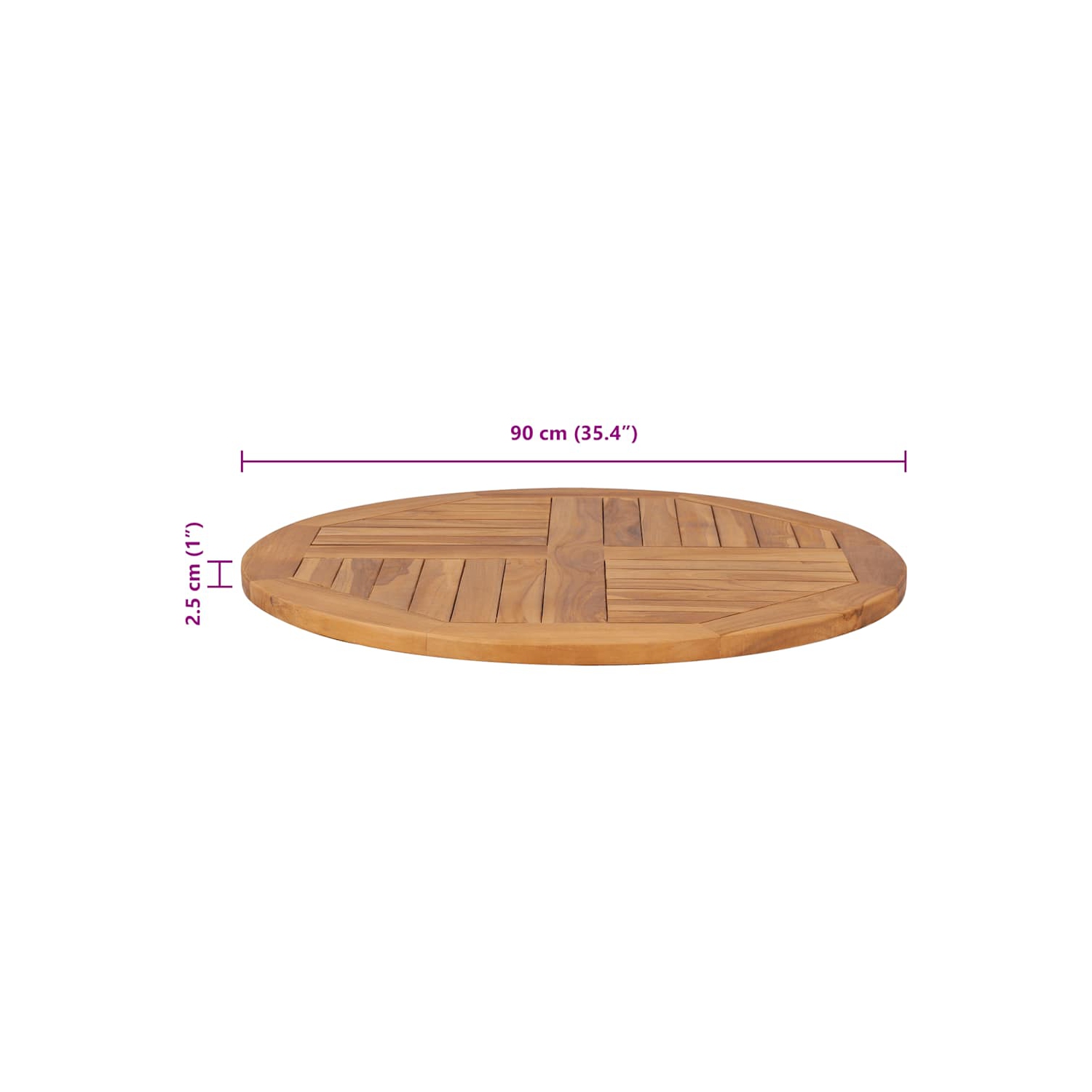 Surface de table ronde en teck massif 2,5&nbsp;cm 90&nbsp;cm de vidaXL
