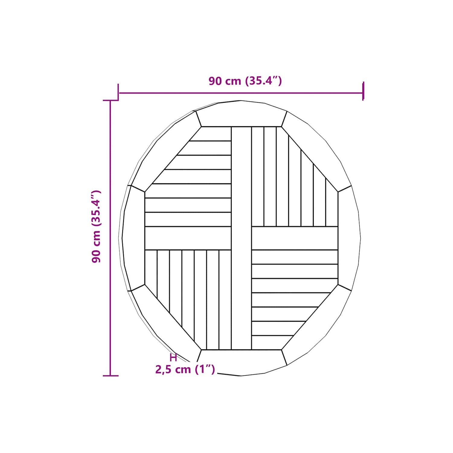 Surface de table ronde en teck massif 2,5&nbsp;cm 90&nbsp;cm de vidaXL