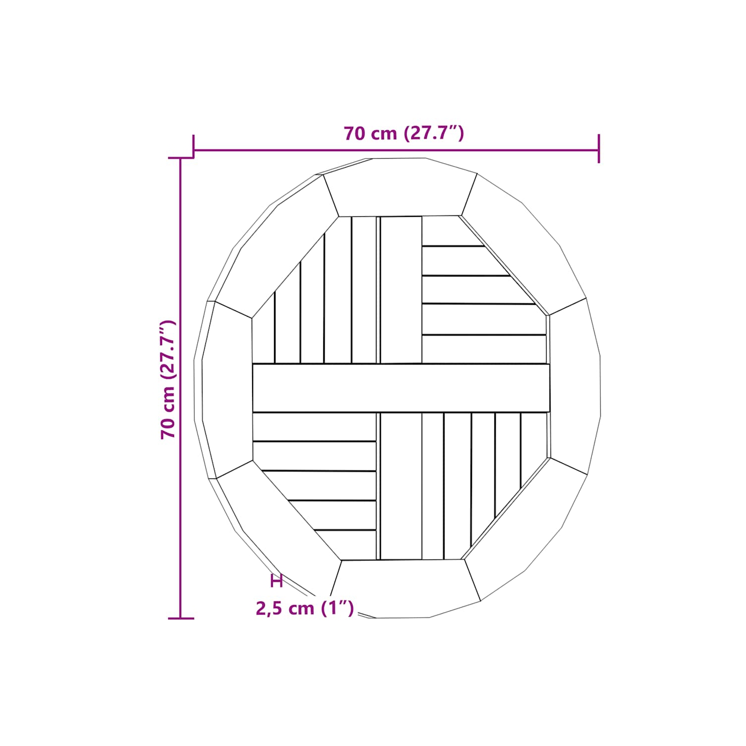 Surface de table ronde en teck massif 2,5&nbsp;cm 70&nbsp;cm de vidaXL