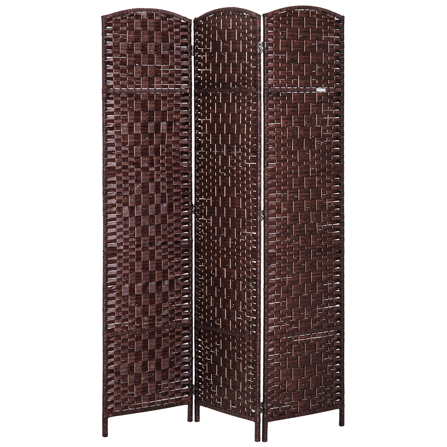 HOMCOM 3 Panels Room Divider, 6 Ft Tall Indoor Portable Folding Privacy Screens, Hand-Woven Double Hinged Freestanding Partition Wall Divider for Home Office, Brown