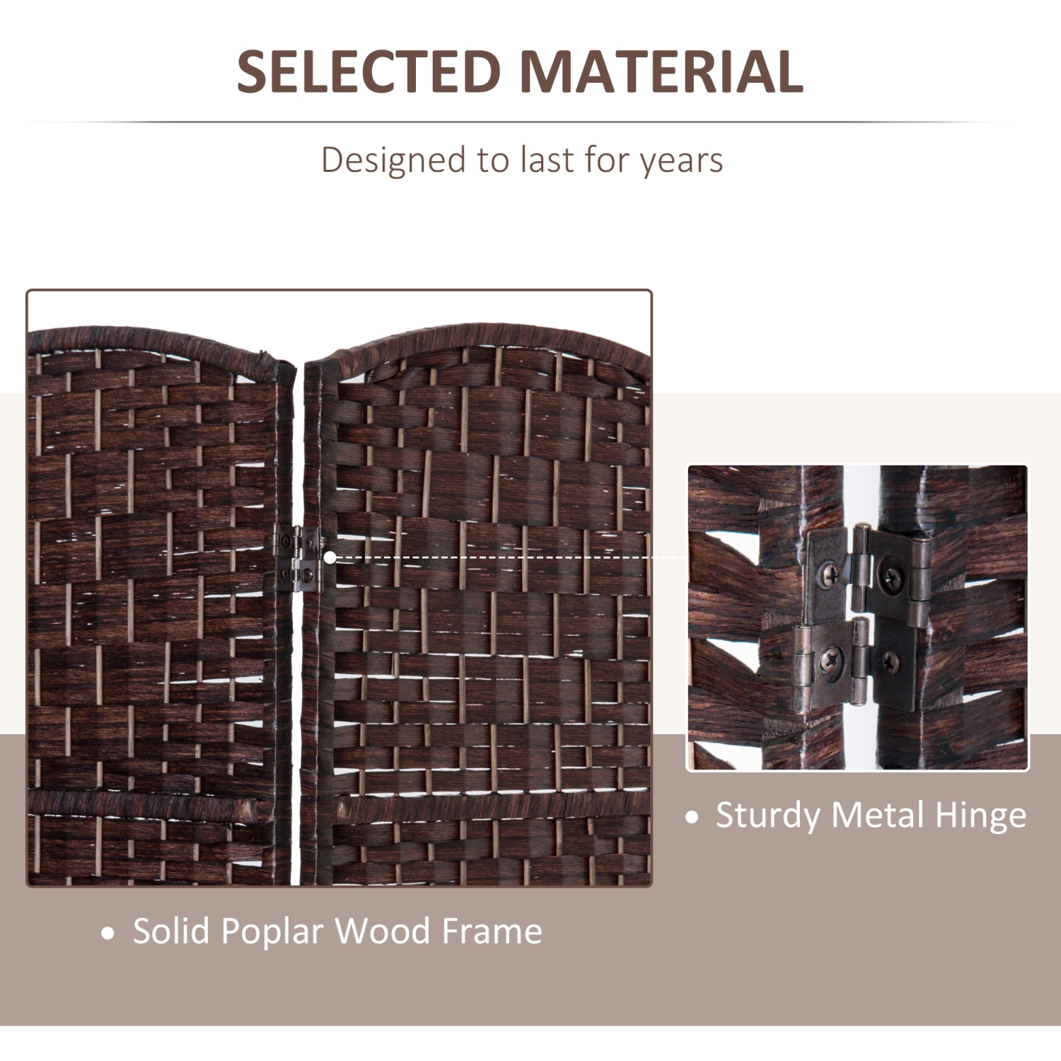 HOMCOM 3 Panels Room Divider, 6 Ft Tall Indoor Portable Folding Privacy Screens, Hand-Woven Double Hinged Freestanding Partition Wall Divider for