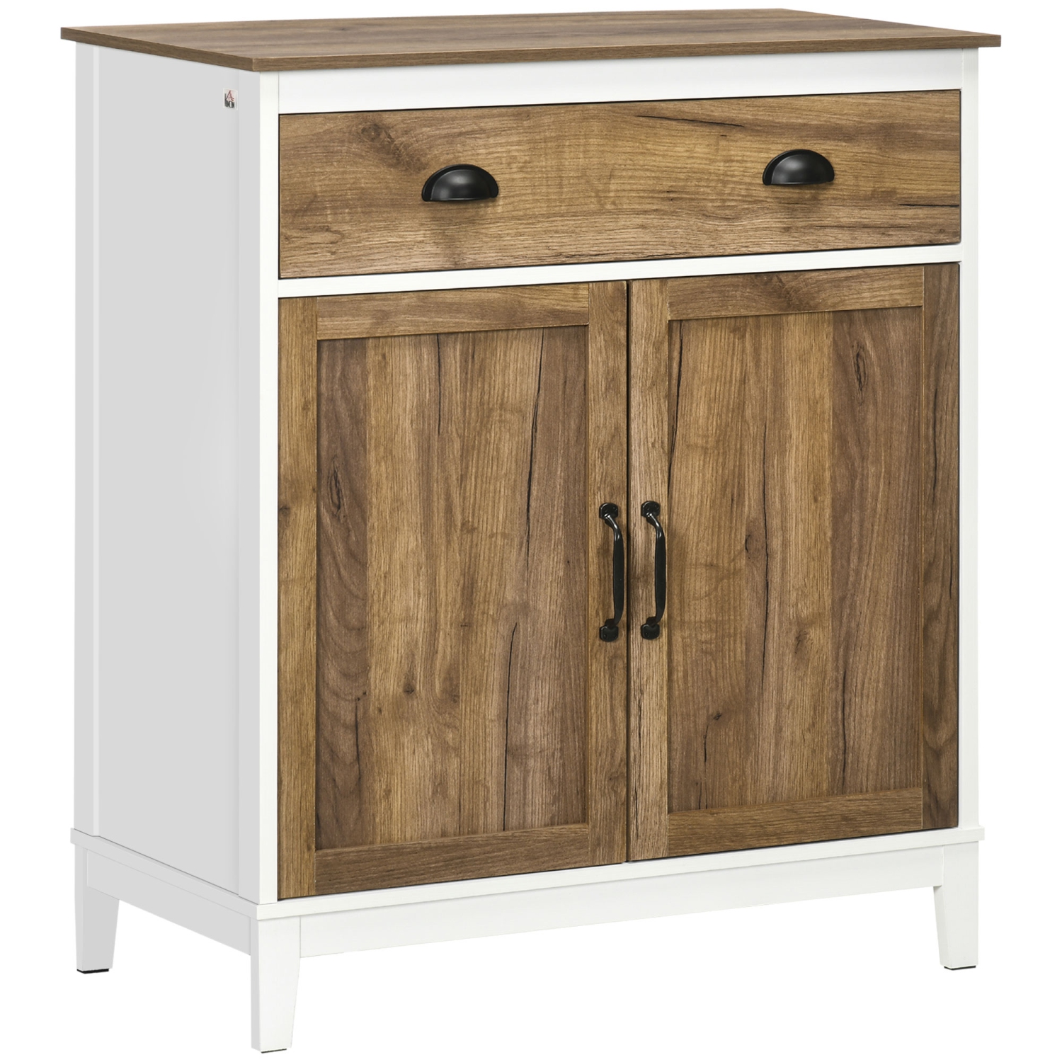HOMCOM Farmhouse Storage Cabinet, Sideboard Kitchen Cabinet with Drawer, Double Doors and Shelves, Distressed Wood Grain